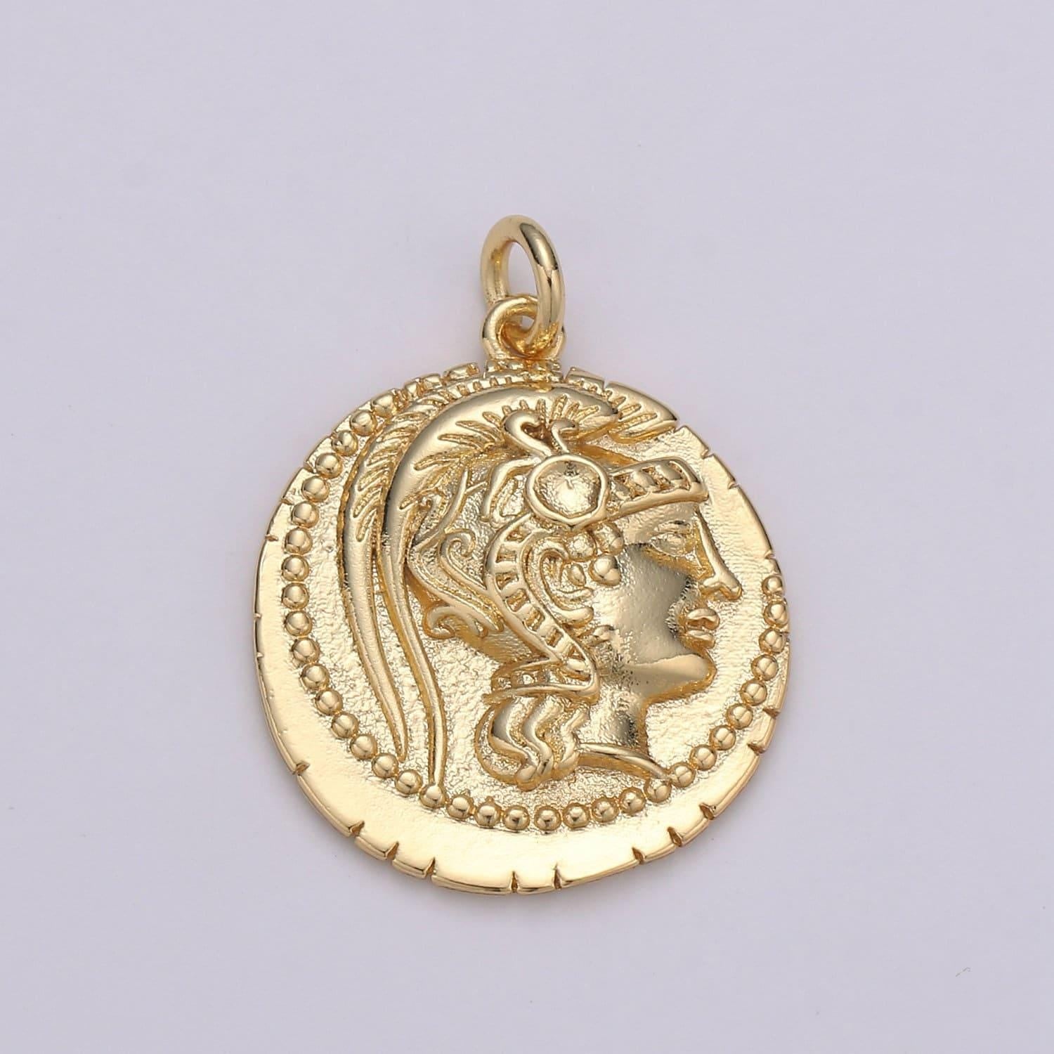 14k gold roman gold coin pendant, greek warrior heracles coin pendant, earing diy, warrior coin pendant, hercules coin pendant,