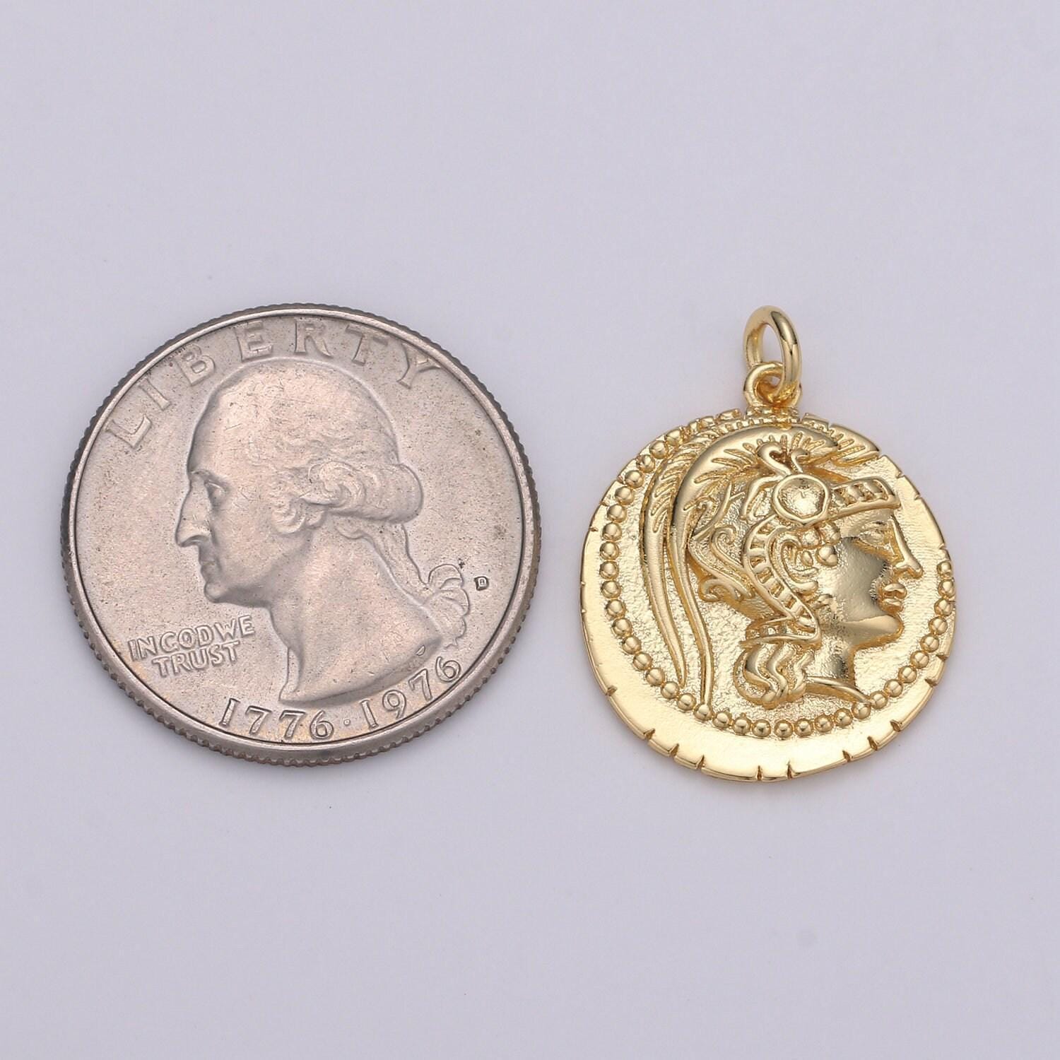14k gold roman gold coin pendant, greek warrior heracles coin pendant, earing diy, warrior coin pendant, hercules coin pendant,