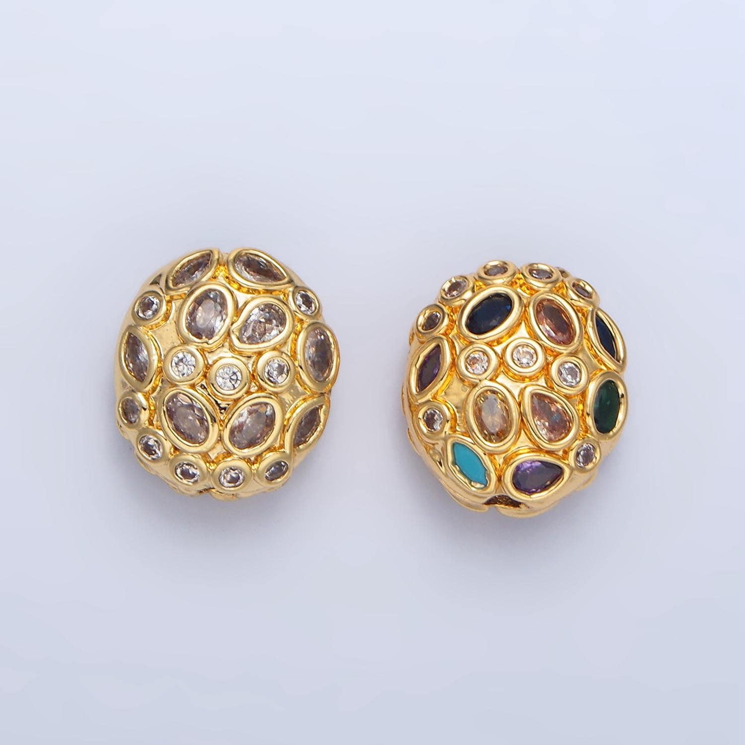 Round clear & multicolor cz geometric 24k gold filled bead | b-552