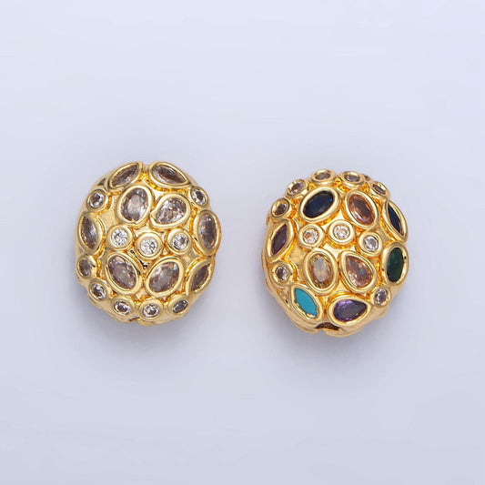 Round clear & multicolor cz geometric 24k gold filled bead | b-552