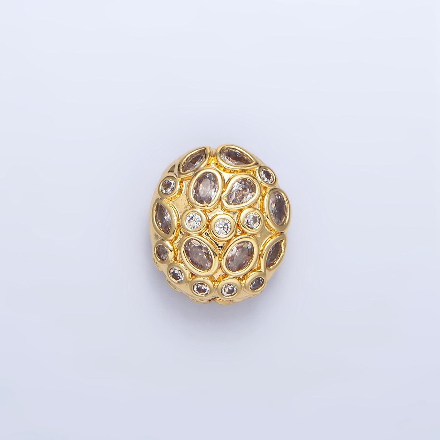 Round clear & multicolor cz geometric 24k gold filled bead | b-552
