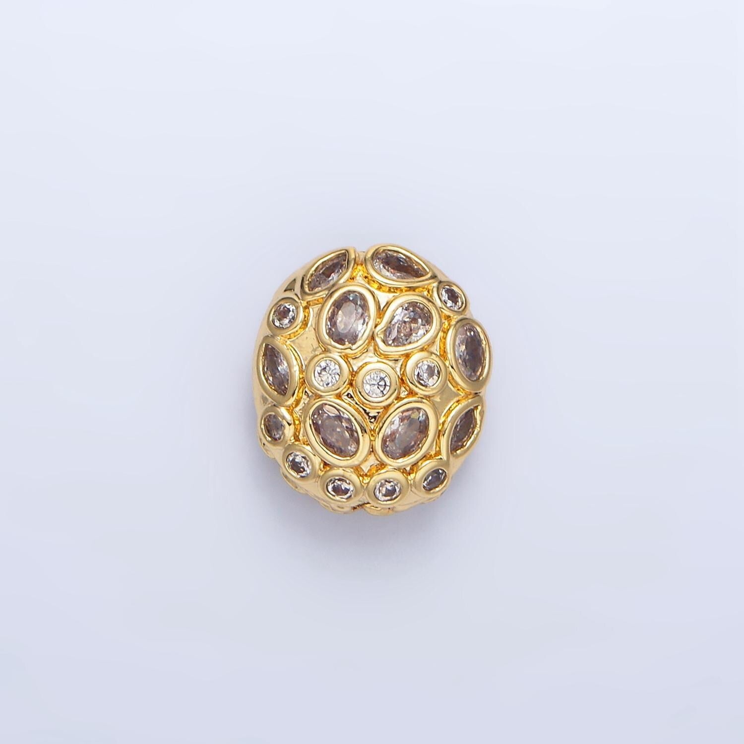Round clear & multicolor cz geometric 24k gold filled bead | b-552