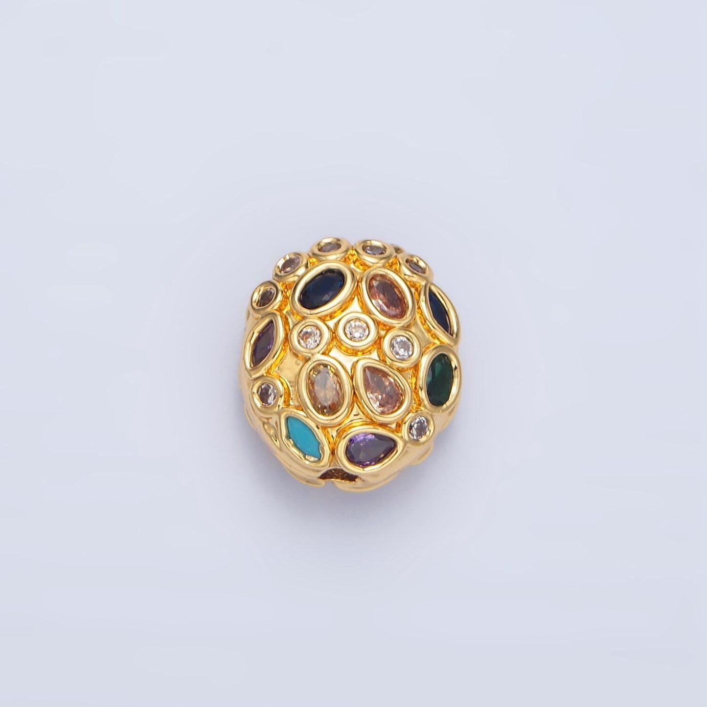 Round clear & multicolor cz geometric 24k gold filled bead | b-552