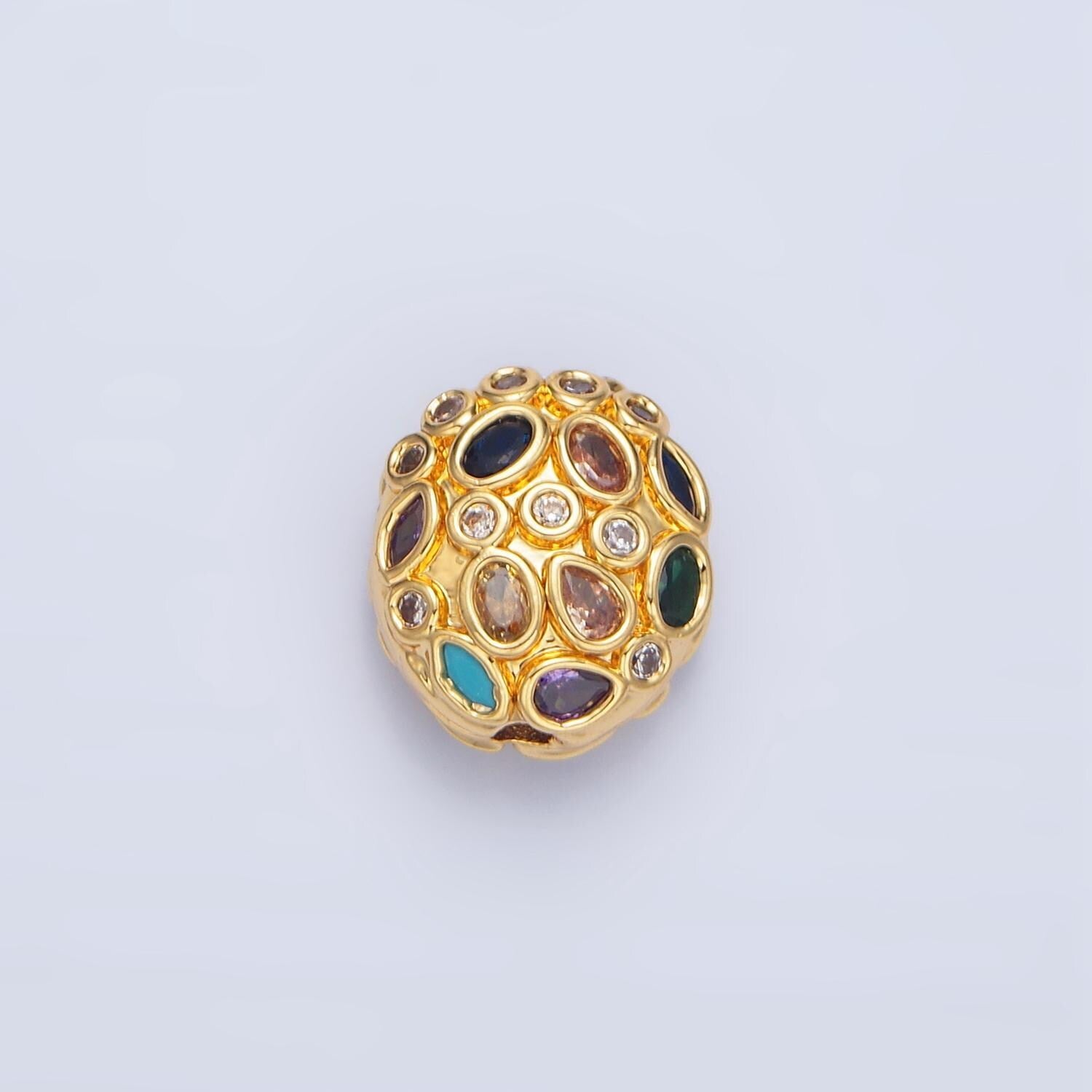 Round clear & multicolor cz geometric 24k gold filled bead | b-552