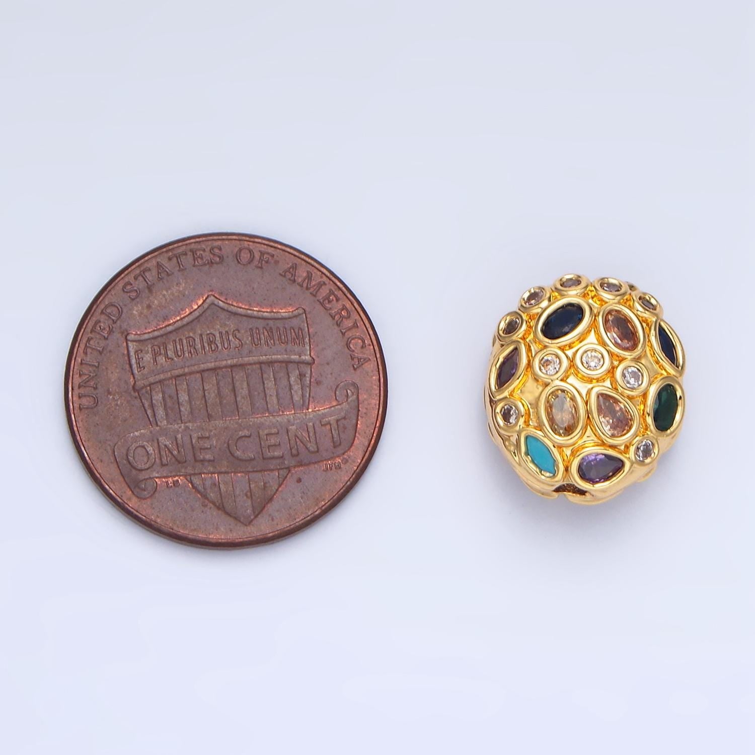 Round clear & multicolor cz geometric 24k gold filled bead | b-552