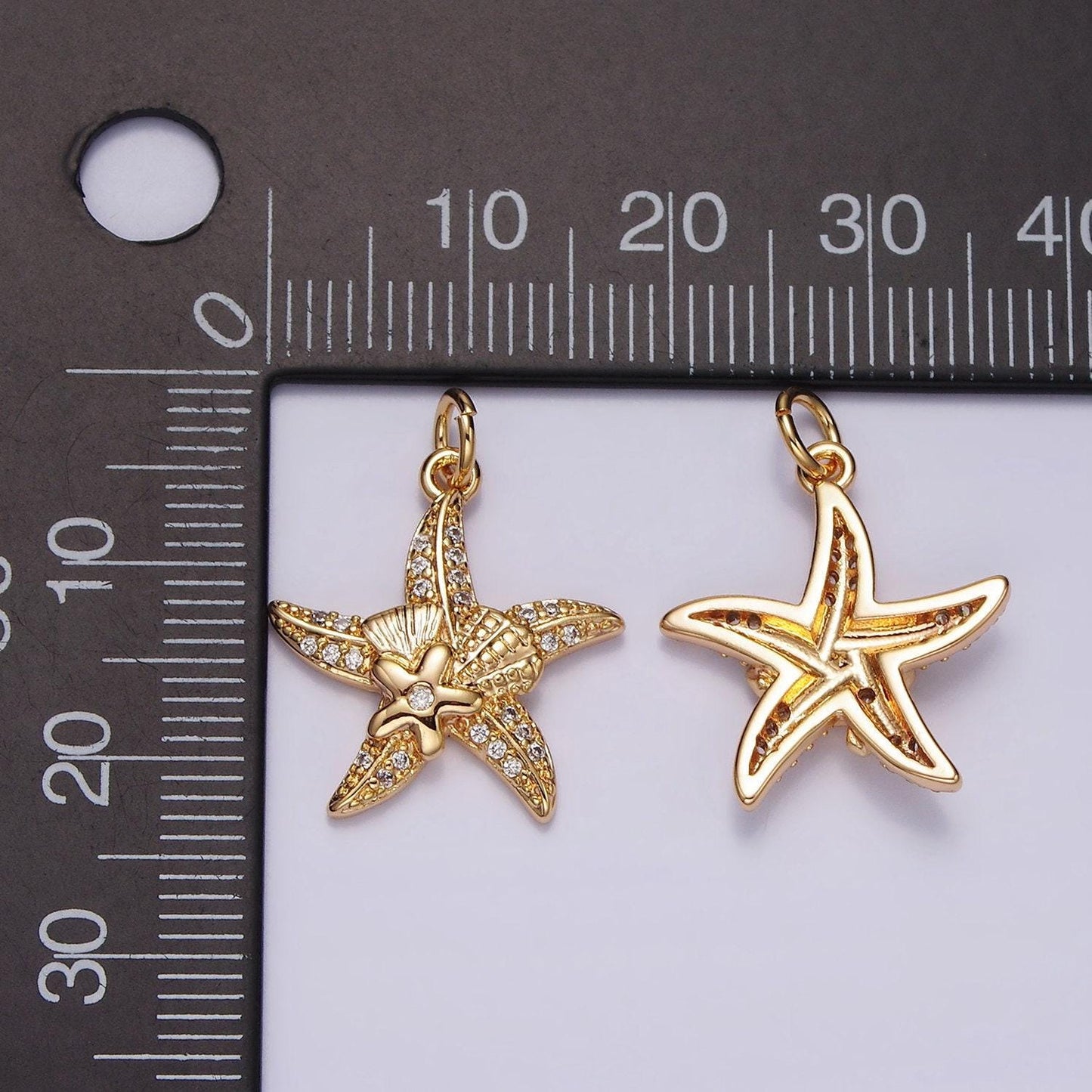 16k gold filled starfish animal flower micro paved cz charm | ag457