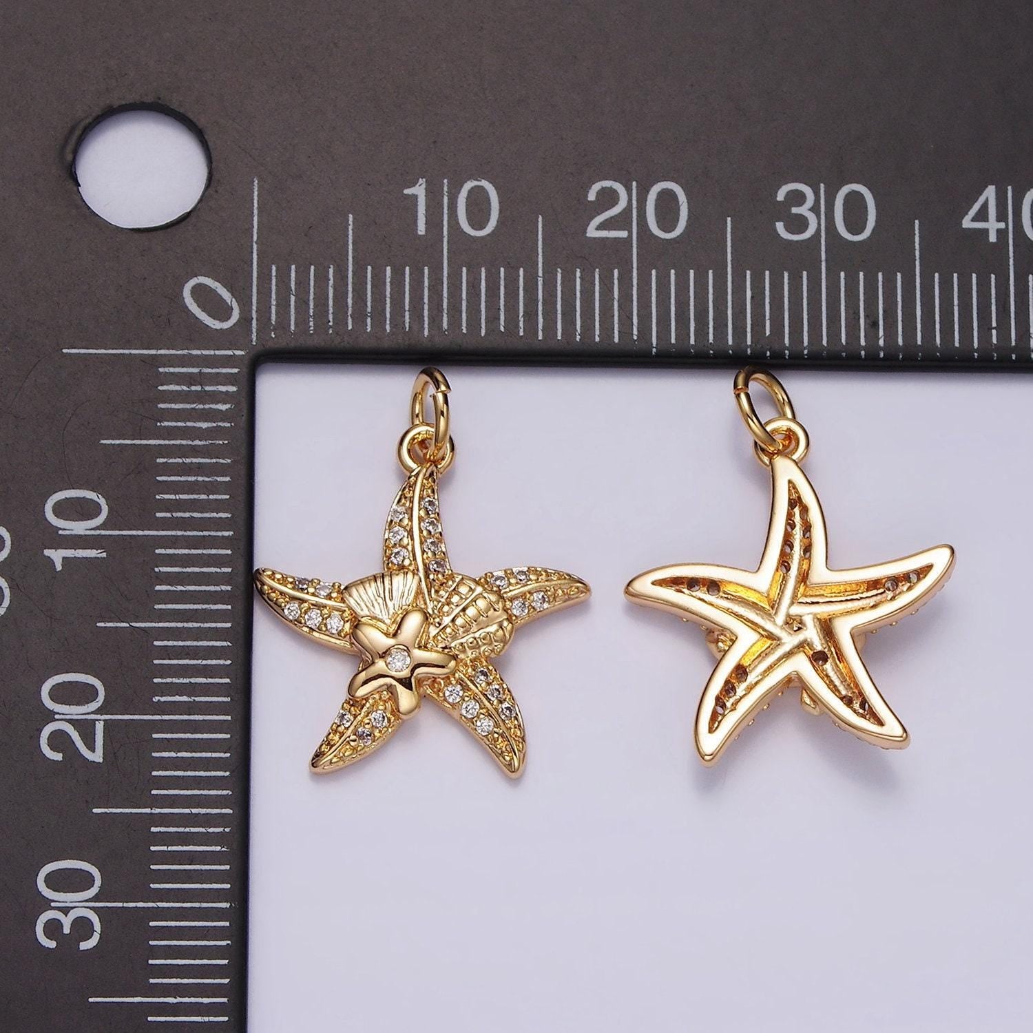 16k gold filled starfish animal flower micro paved cz charm | ag457