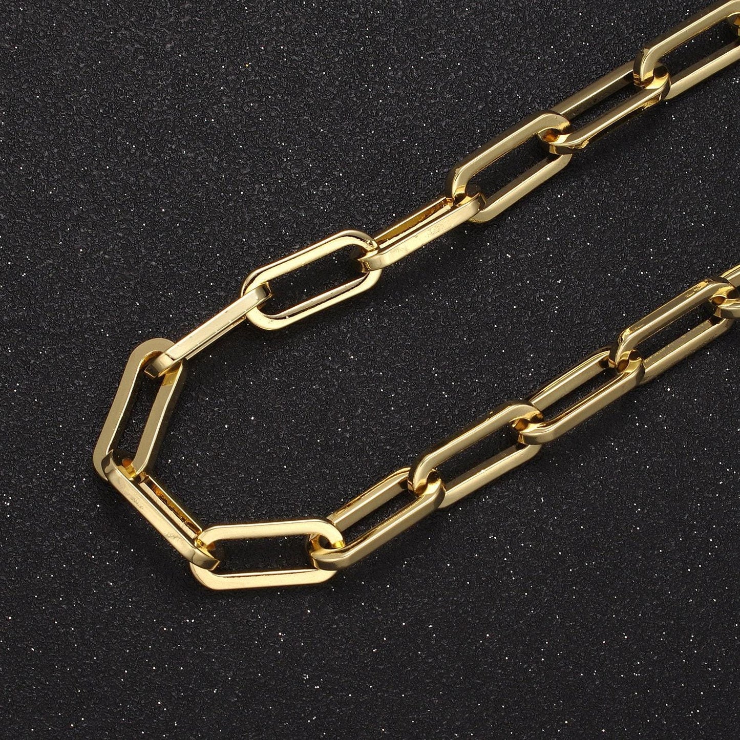 Chunky 24k gold filled elongated thick paper clip chain, rectangular 18.8mm x 7.9mm paperclip chain for jewelry making | roll-702