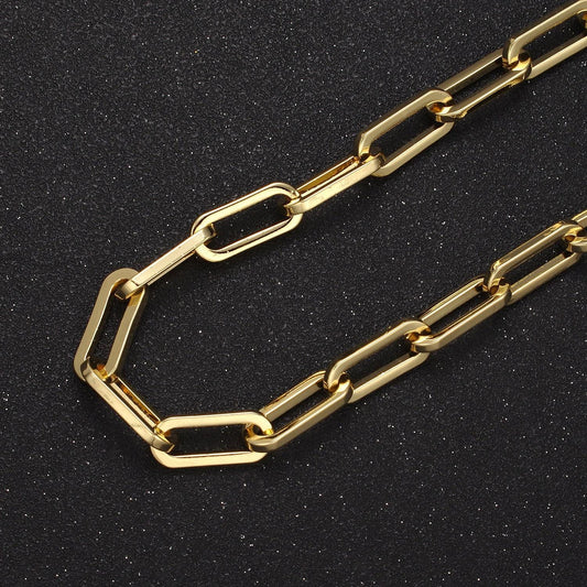 Chunky 24k gold filled elongated thick paper clip chain, rectangular 18.8mm x 7.9mm paperclip chain for jewelry making | roll-702