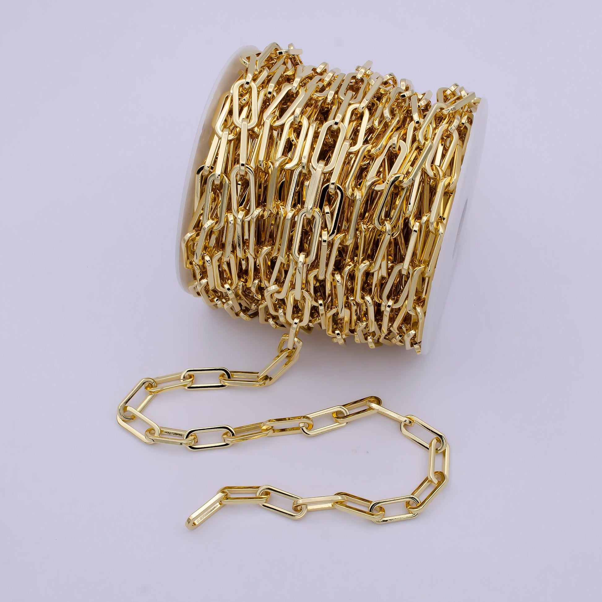 Chunky 24k gold filled elongated thick paper clip chain, rectangular 18.8mm x 7.9mm paperclip chain for jewelry making | roll-702