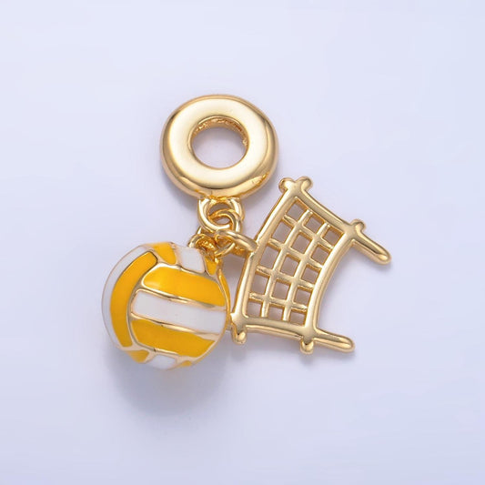 Enamel volleyball, volleyball net 24k gold filled rondelle drop sports charm | w-111