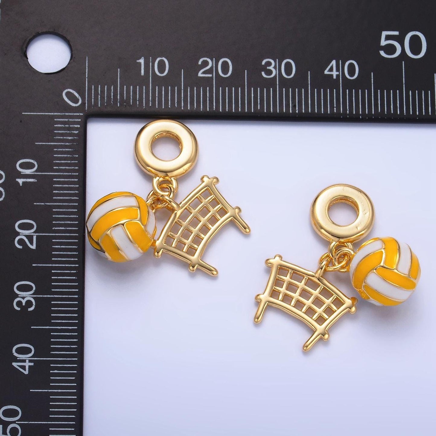 Enamel volleyball, volleyball net 24k gold filled rondelle drop sports charm | w-111