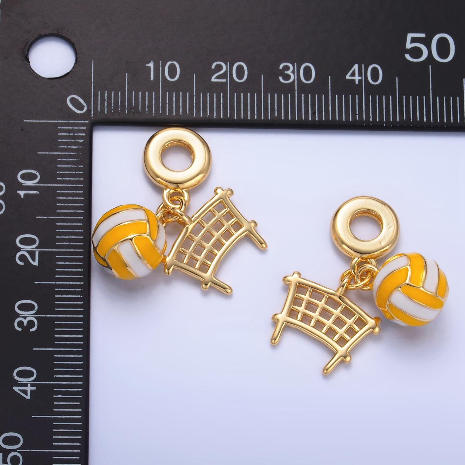 Enamel volleyball, volleyball net 24k gold filled rondelle drop sports charm | w-111