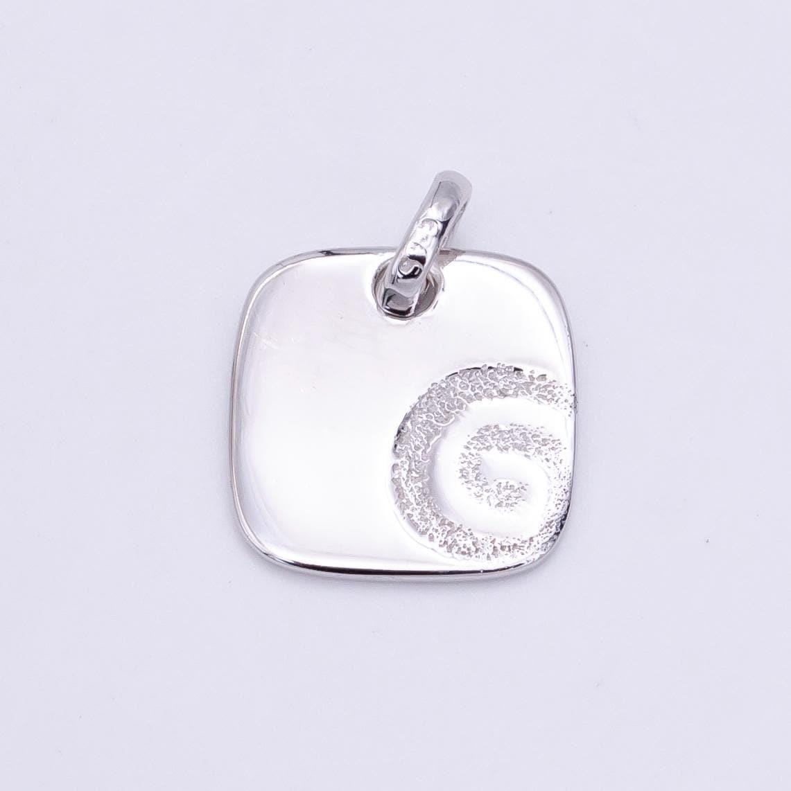Mini square tag silver swirl charm s925 sterling silver charm for add on charm bracelet necklace earring finding sl--498