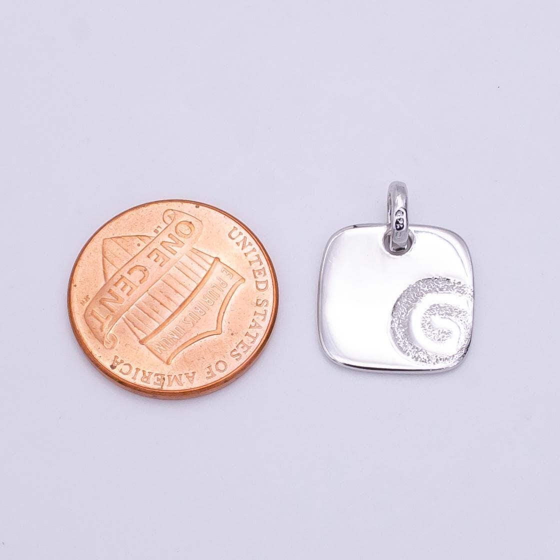 Mini square tag silver swirl charm s925 sterling silver charm for add on charm bracelet necklace earring finding sl--498