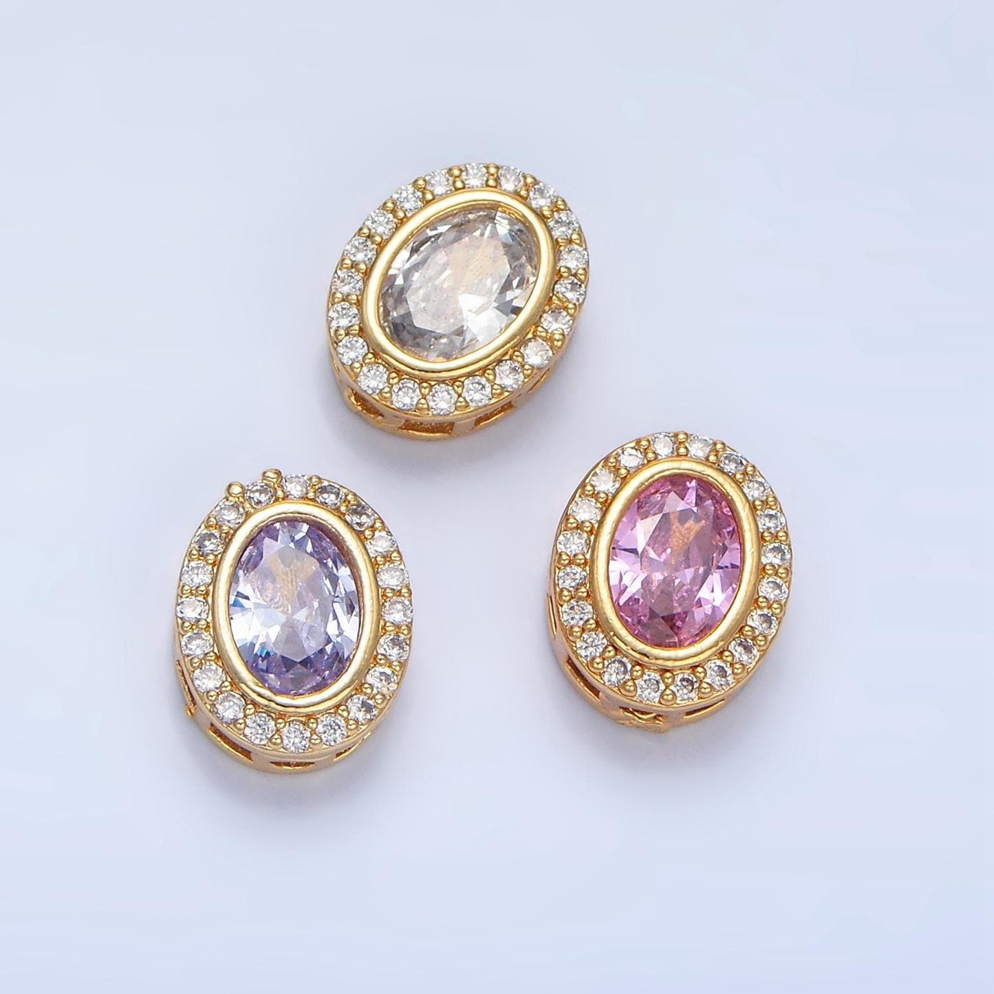 Clear, purple, pink cz micro paved oval 24k gold filled bead spacer | b-169 - b-170