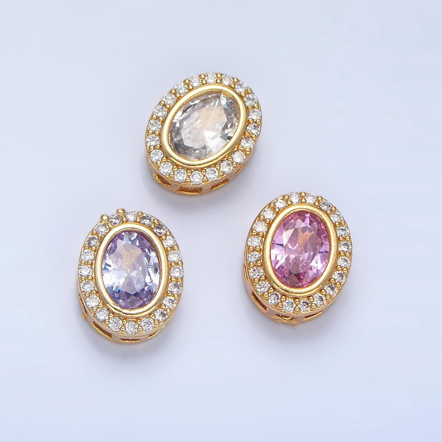 Clear, purple, pink cz micro paved oval 24k gold filled bead spacer | b-169 - b-170
