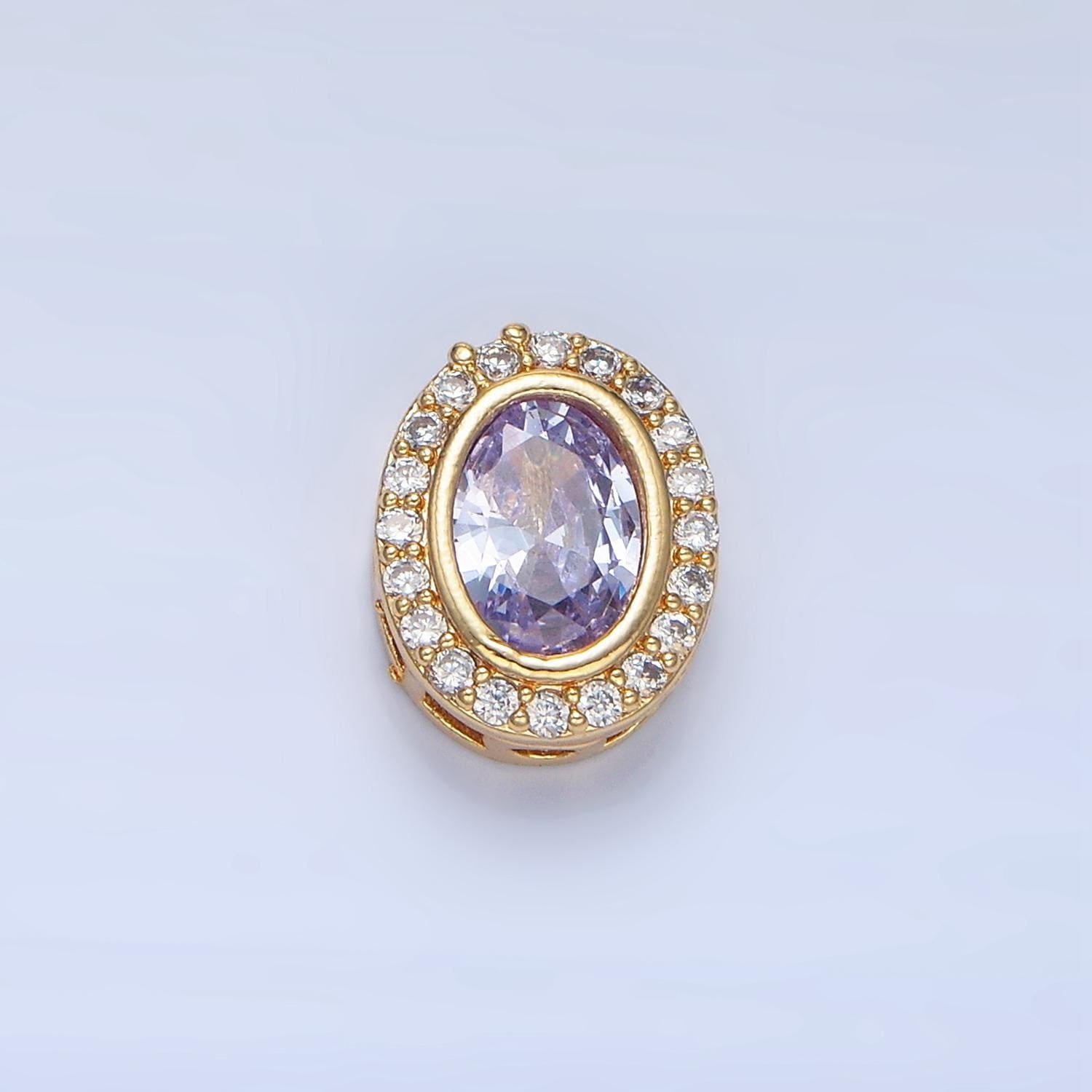 Clear, purple, pink cz micro paved oval 24k gold filled bead spacer | b-169 - b-170