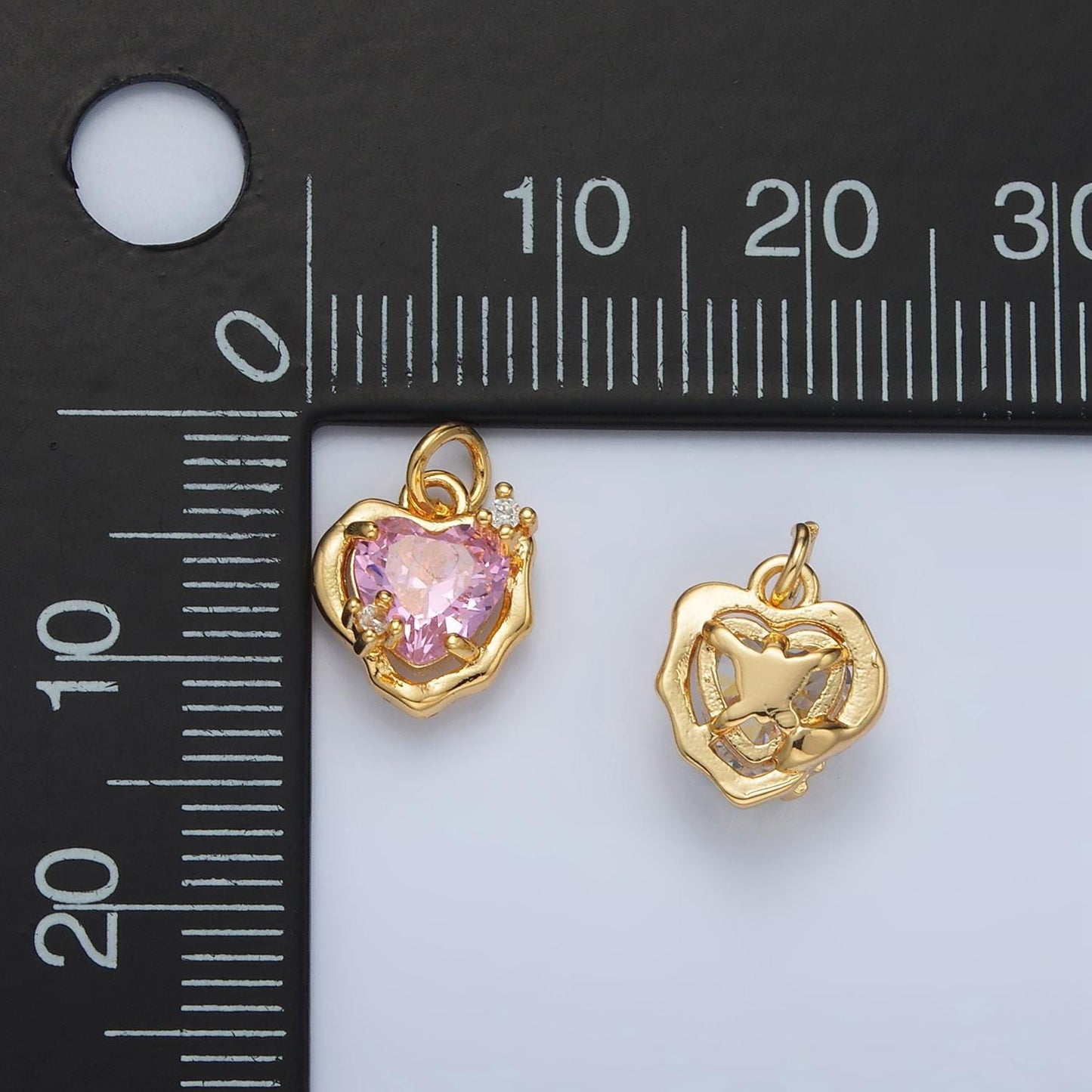 Mini gold heart charm small clear pink cz charm love pendant in 24k gold filled findings ac129