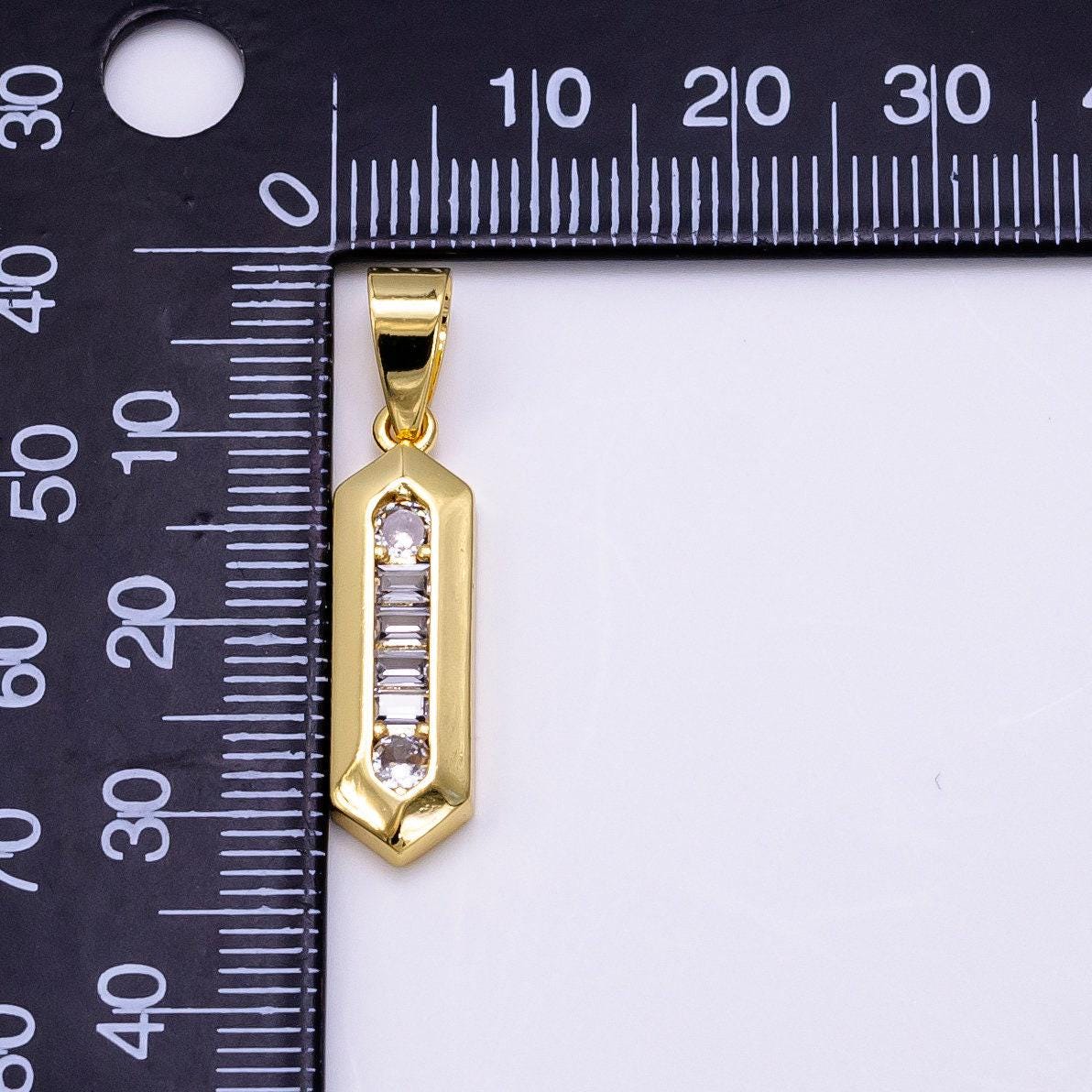 14k gold filled hexagon bar w/ cz charm/pendant | aa-1268