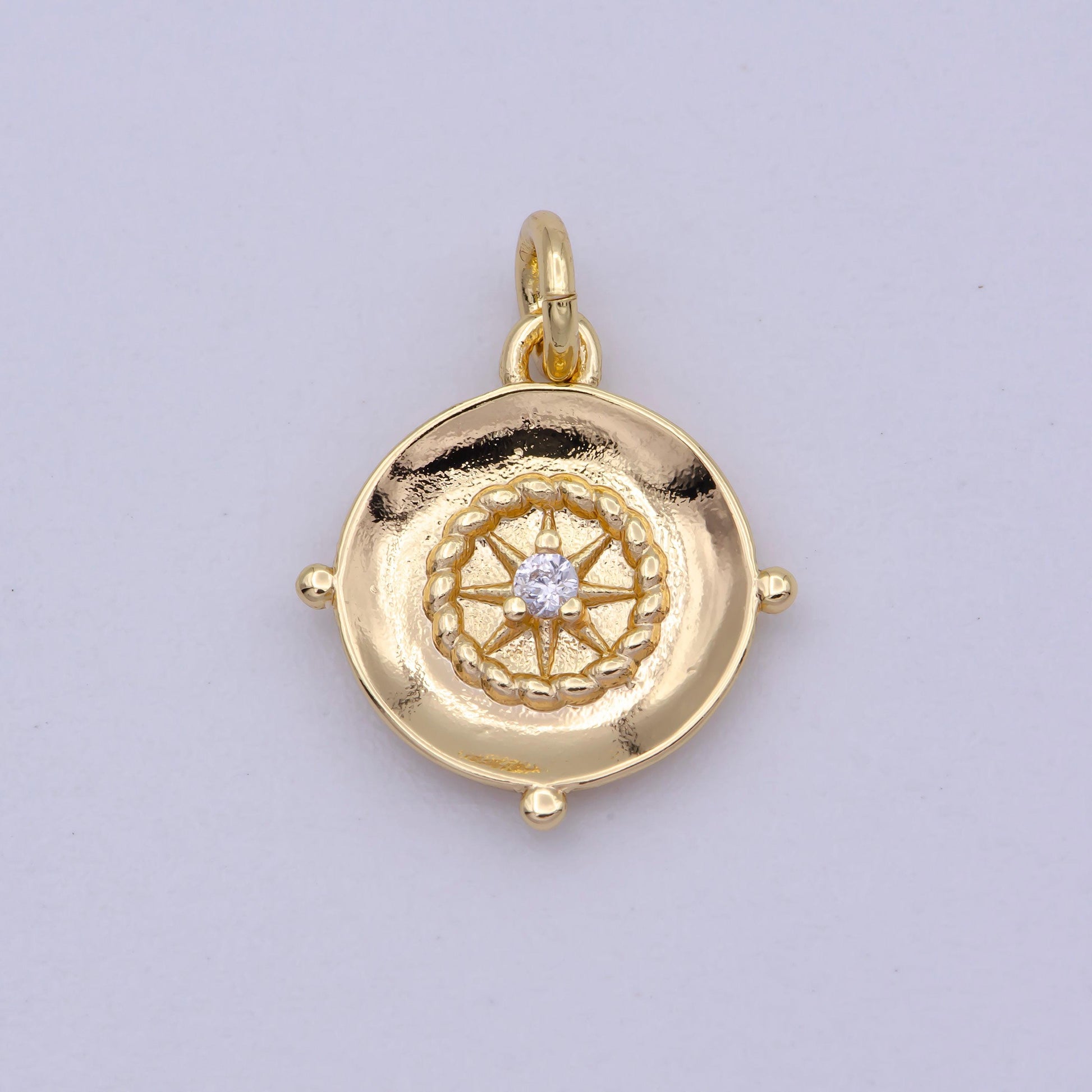 Mini gold compass charm micro pave north star charm minimalist jewelry pendant for necklace bracelet component