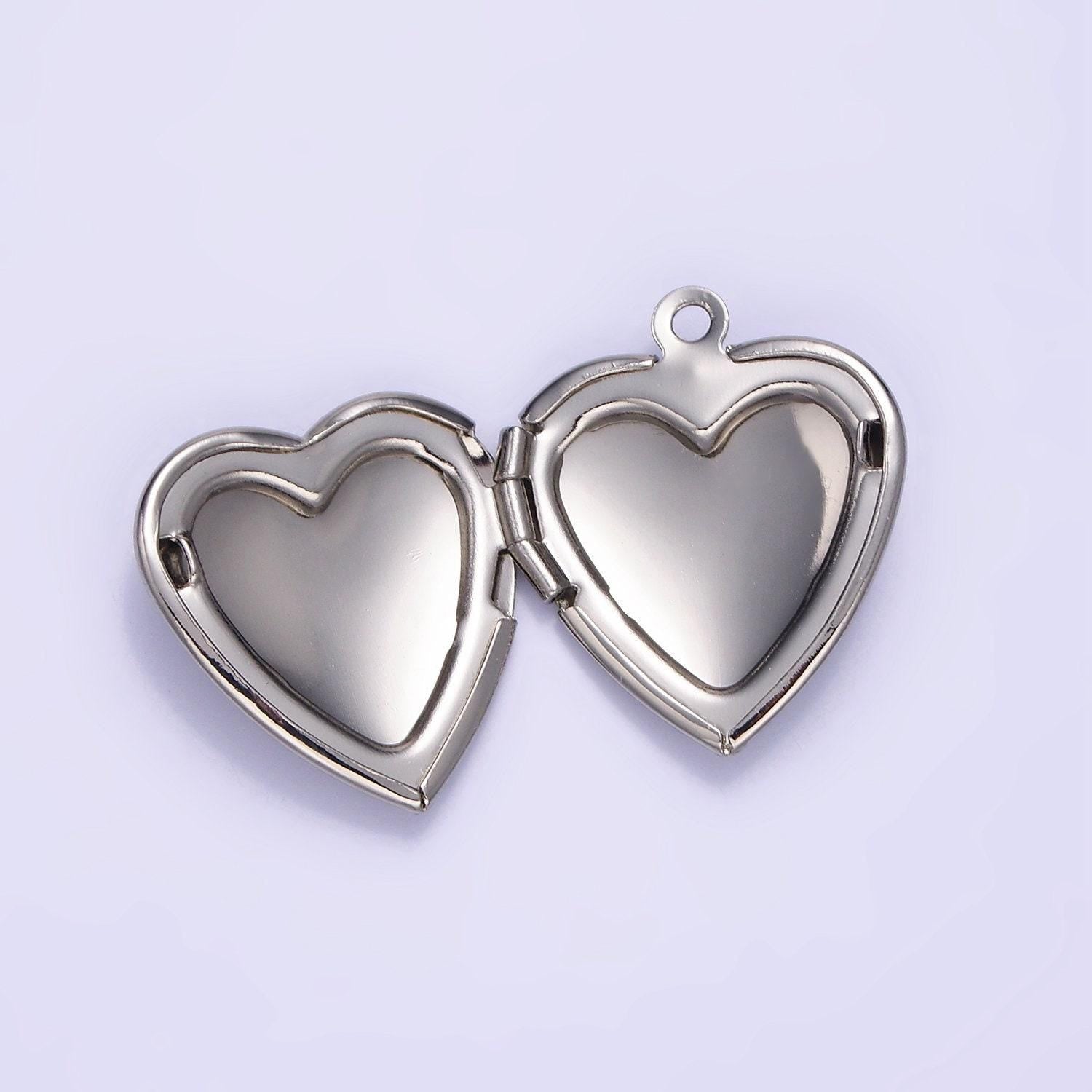 Dainty white gold filled locket charm gold heart locket charm minimalist locket pendant for jewelry making light locket earring supply d316