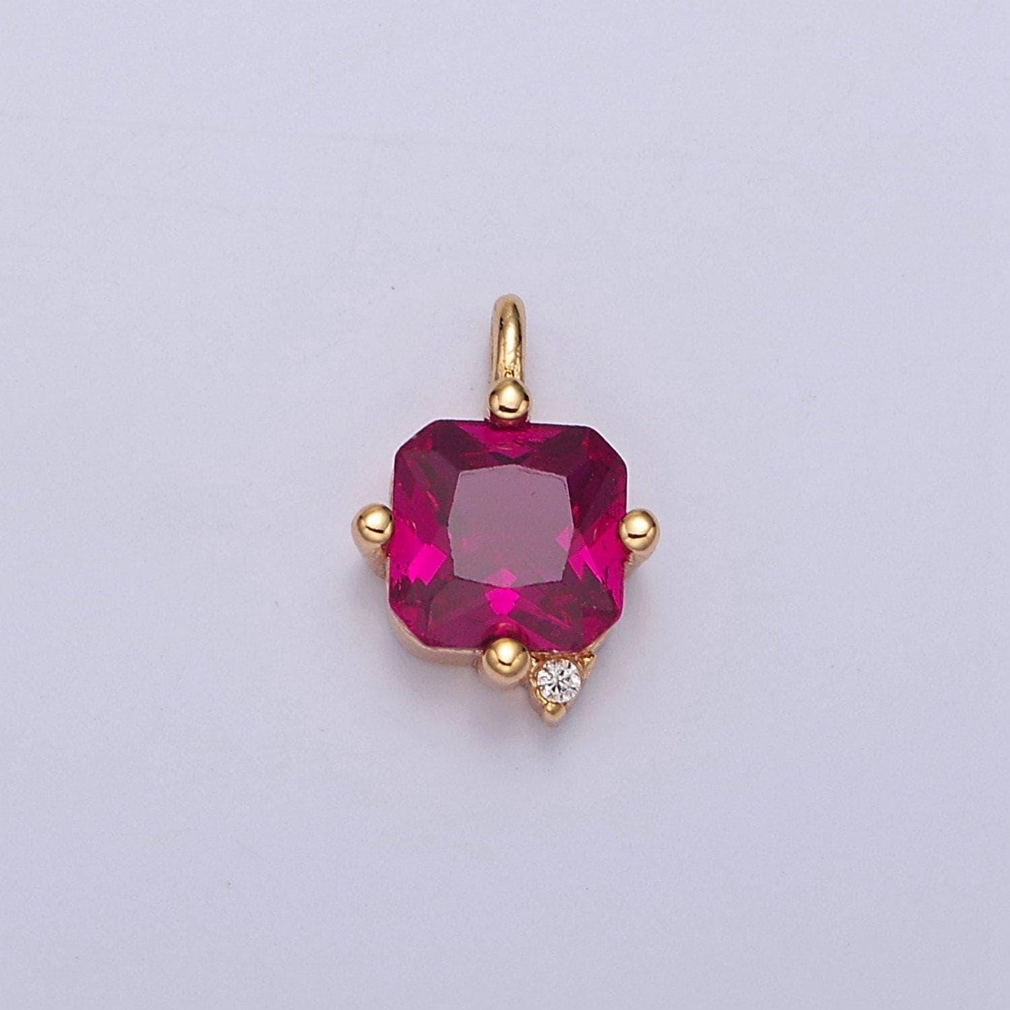 24k gold filled asscher cut fuchsia charm, dainty square-cut charm for diy jewelry making, j-600