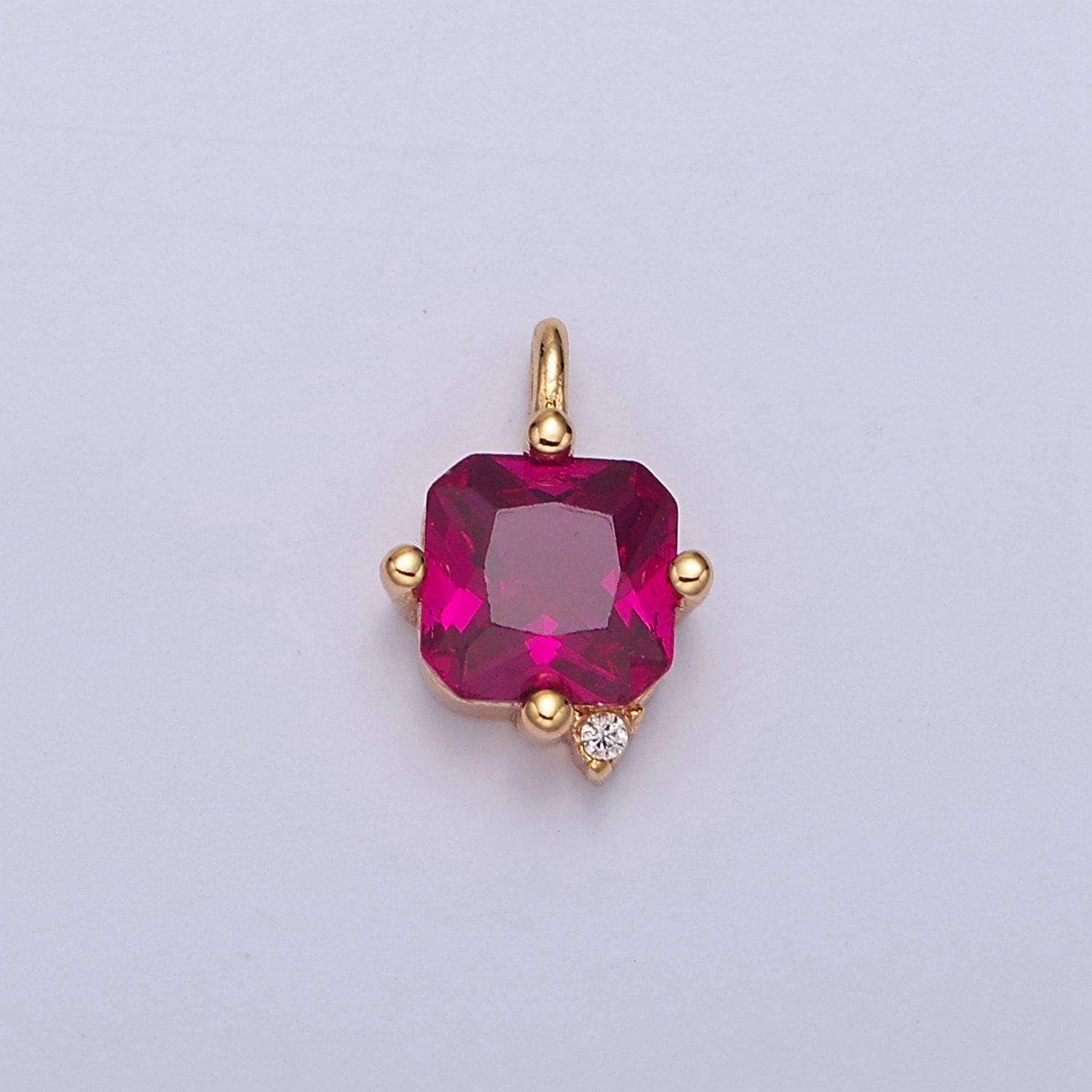 24k gold filled asscher cut fuchsia charm, dainty square-cut charm for diy jewelry making, j-600