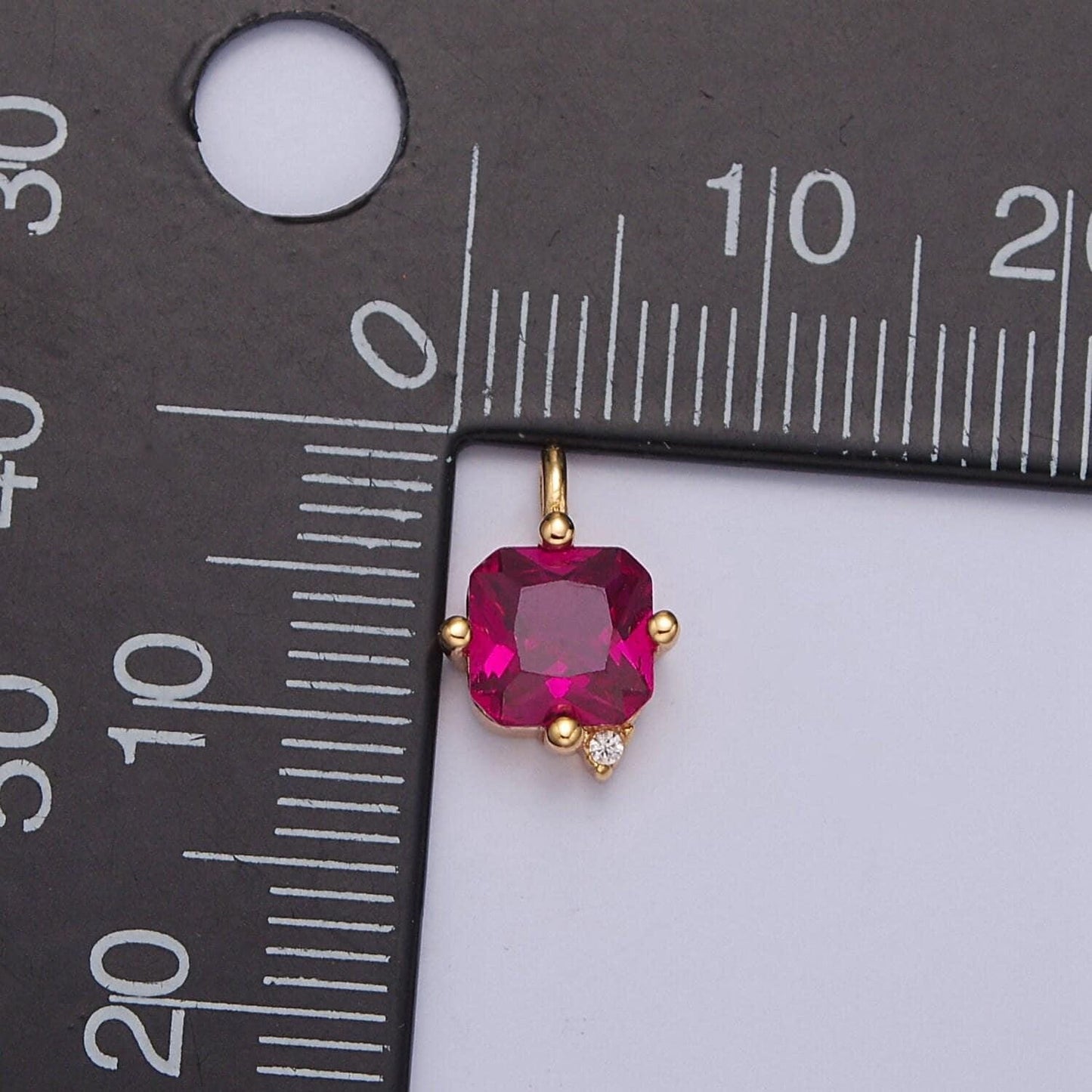 24k gold filled asscher cut fuchsia charm, dainty square-cut charm for diy jewelry making, j-600