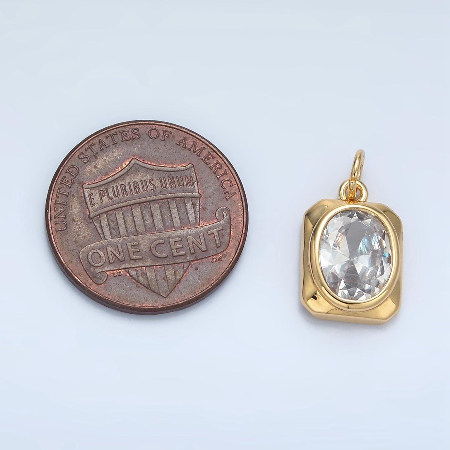 24k gold filled clear cz oval edged rectangle charm | x590