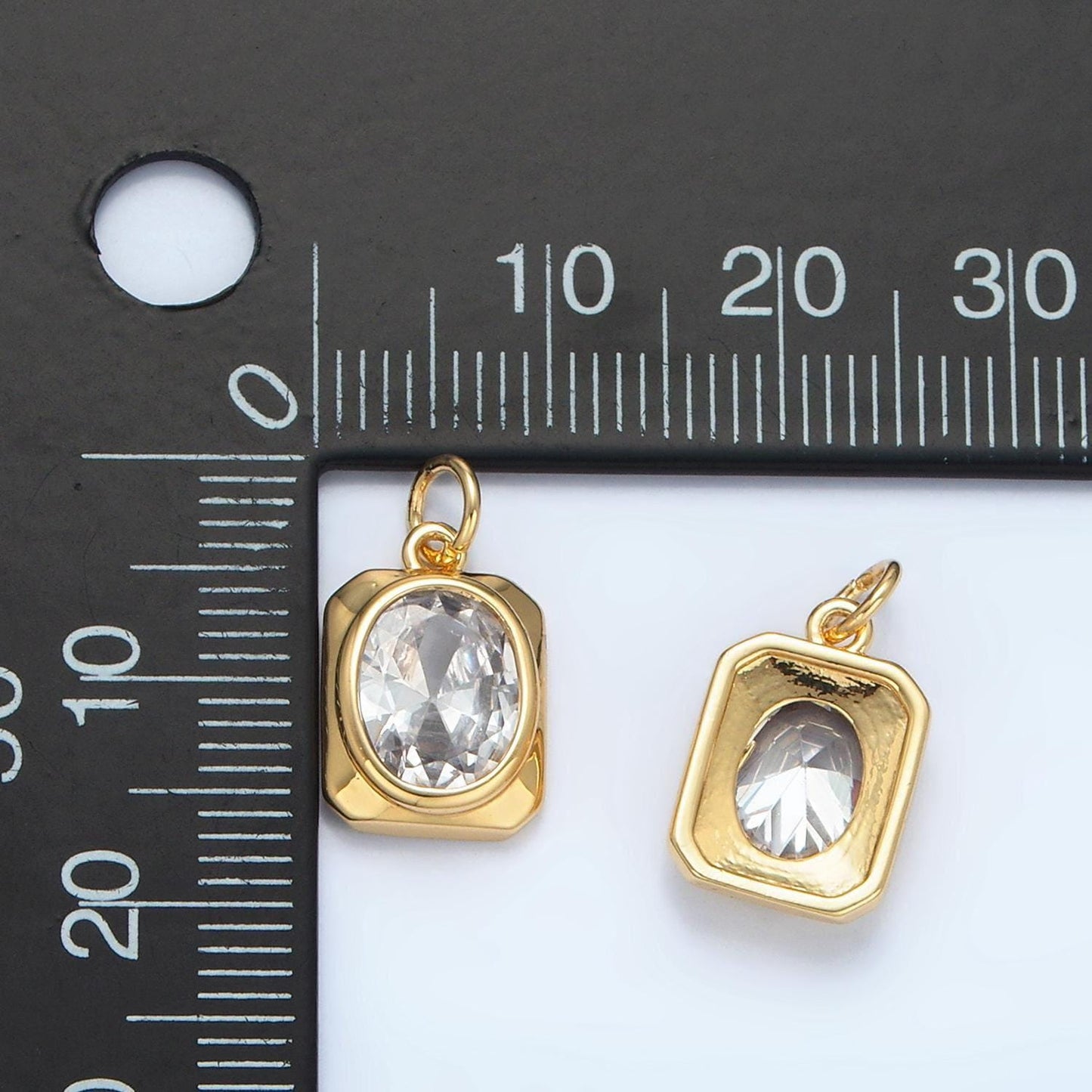 24k gold filled clear cz oval edged rectangle charm | x590