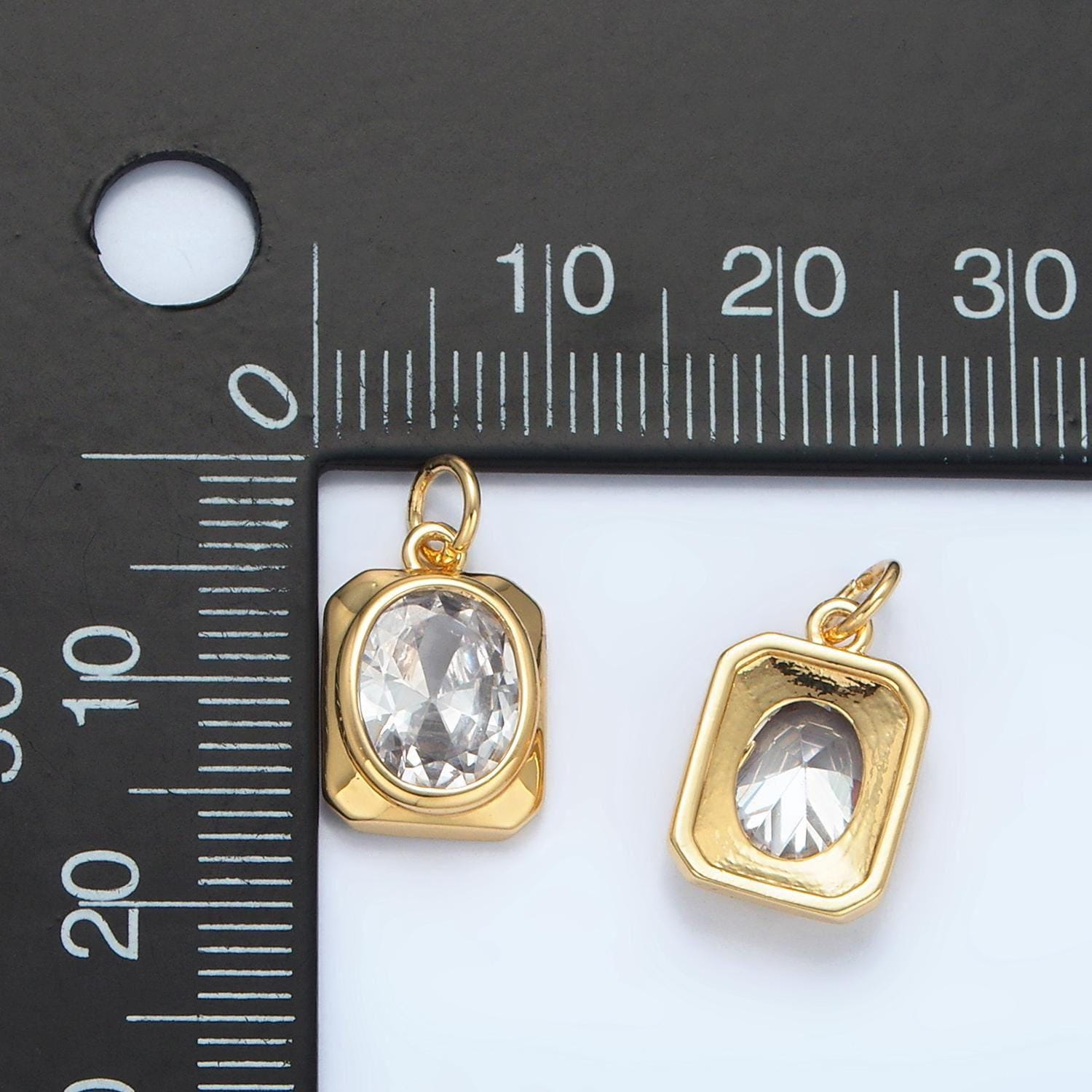 24k gold filled clear cz oval edged rectangle charm | x590