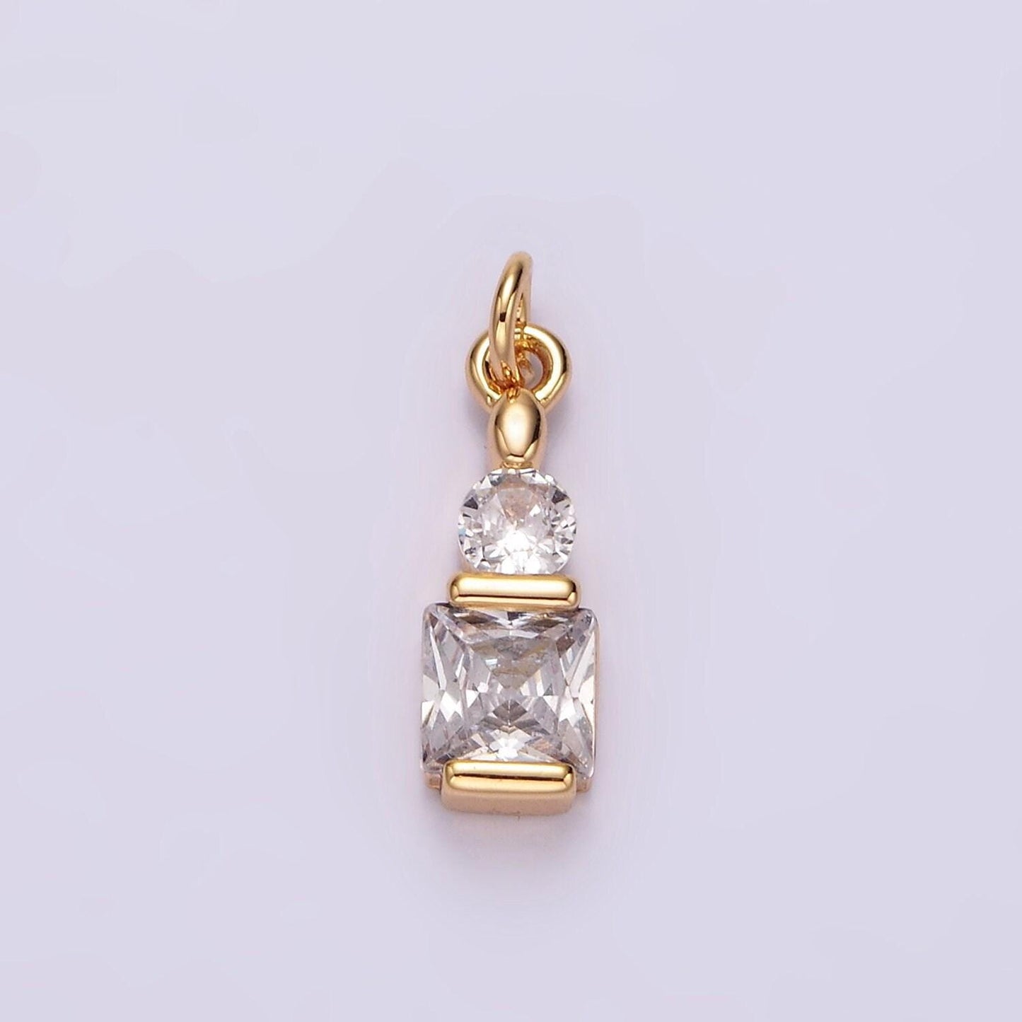 14k gold filled clear cz geometric square round add-on charm | n1038