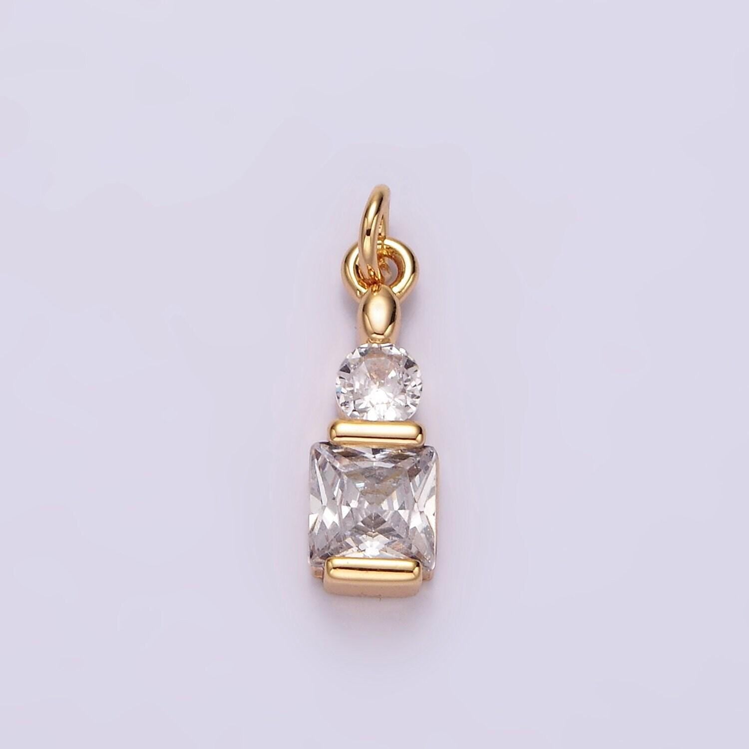 14k gold filled clear cz geometric square round add-on charm | n1038