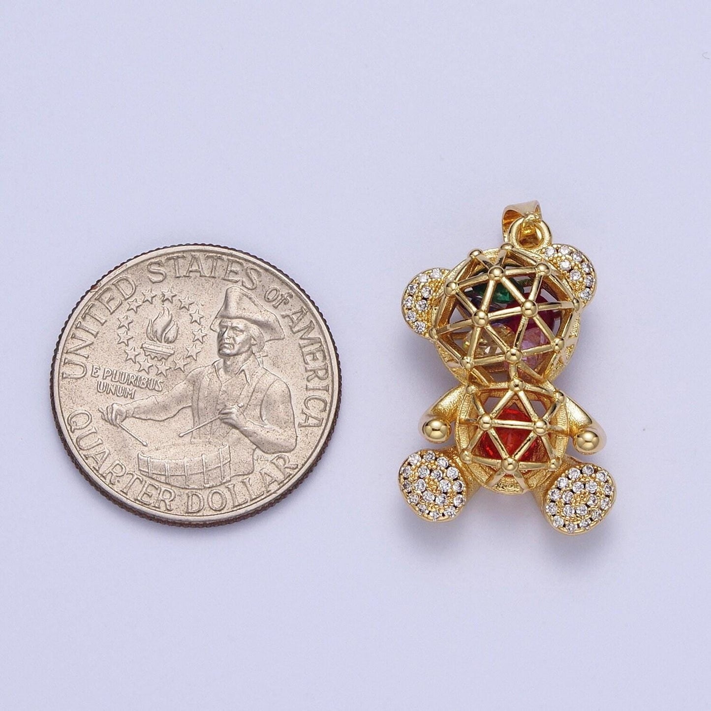 Gold triangles geometric cz teddy bear pendant, 24k gold filled colorful micro paved cz cute teddy bear charm | x-532