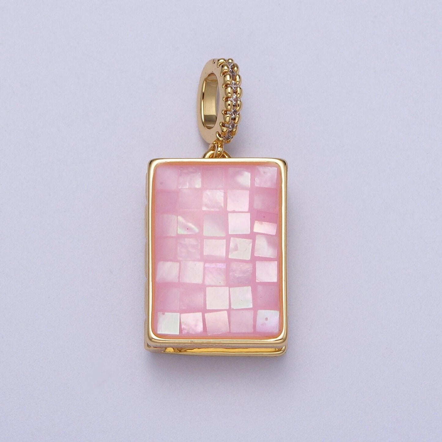 Gold square locket pendant lady guadalupe charm marian cross abalone, green, pink, white, shell opal book locket pendant h-139