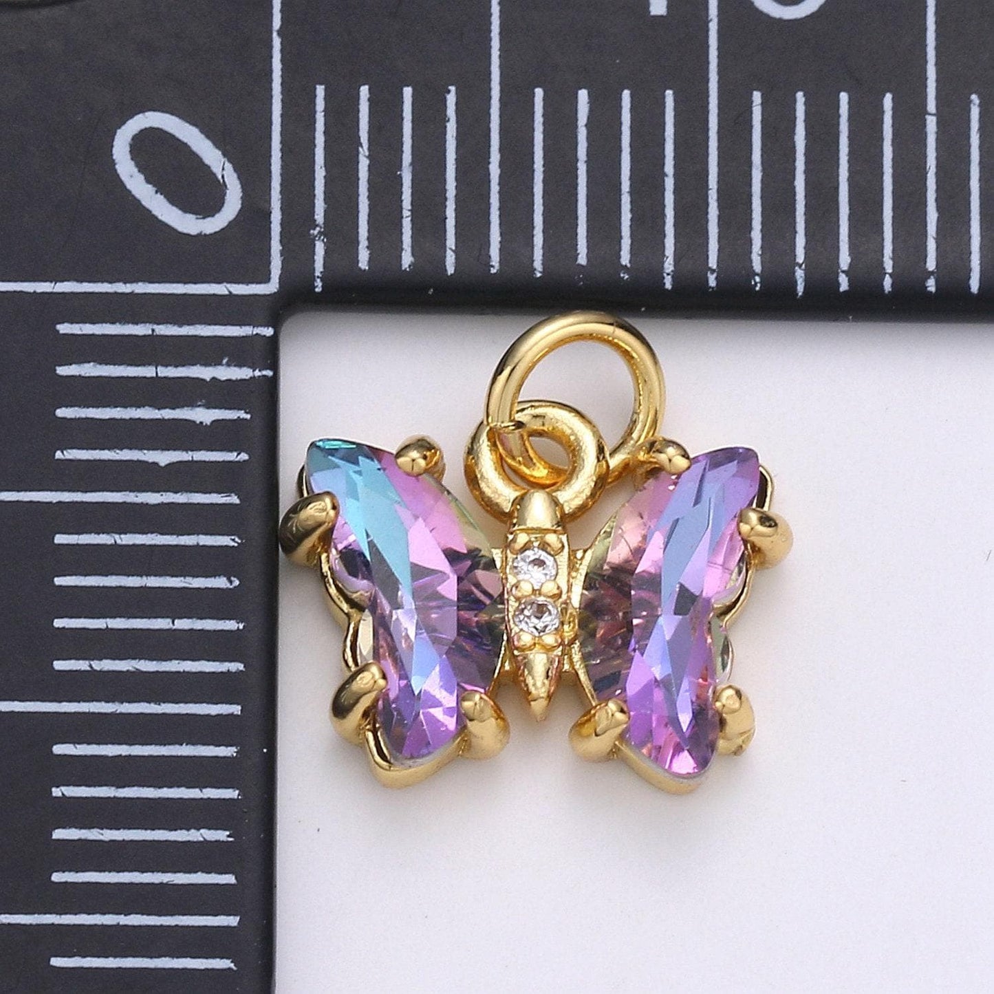 1pc tiny clear, blue, rainbow wings butterfly 24k gold micro pave cz mariposa pendant charm pendant,chgf-1990, 1991, 1992