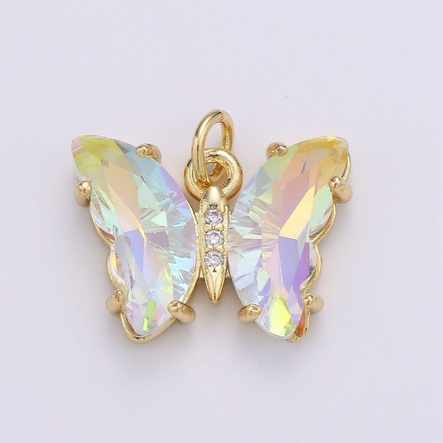 1pc tiny clear, blue, rainbow wings butterfly 24k gold micro pave cz mariposa pendant charm pendant,chgf-1990, 1991, 1992