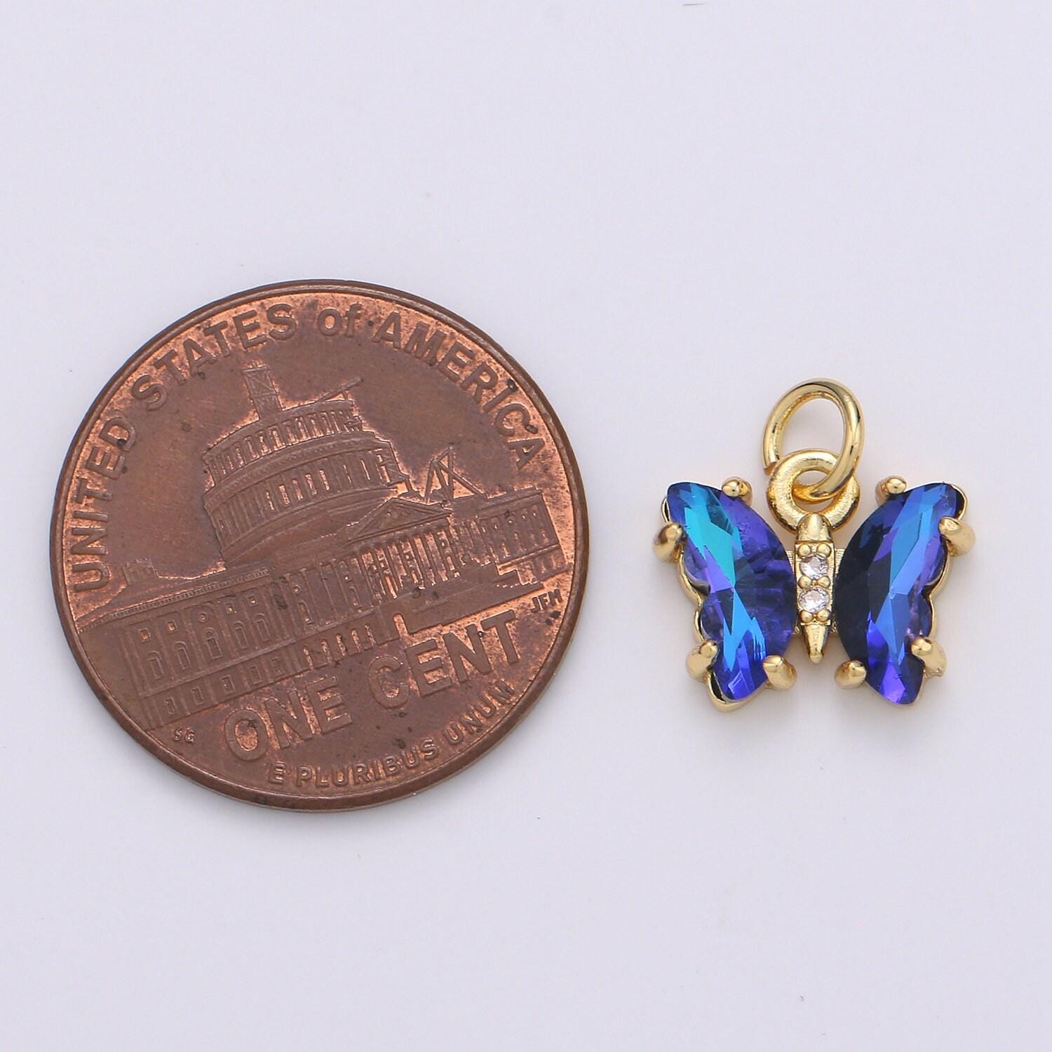 1pc tiny clear, blue, rainbow wings butterfly 24k gold micro pave cz mariposa pendant charm pendant,chgf-1990, 1991, 1992