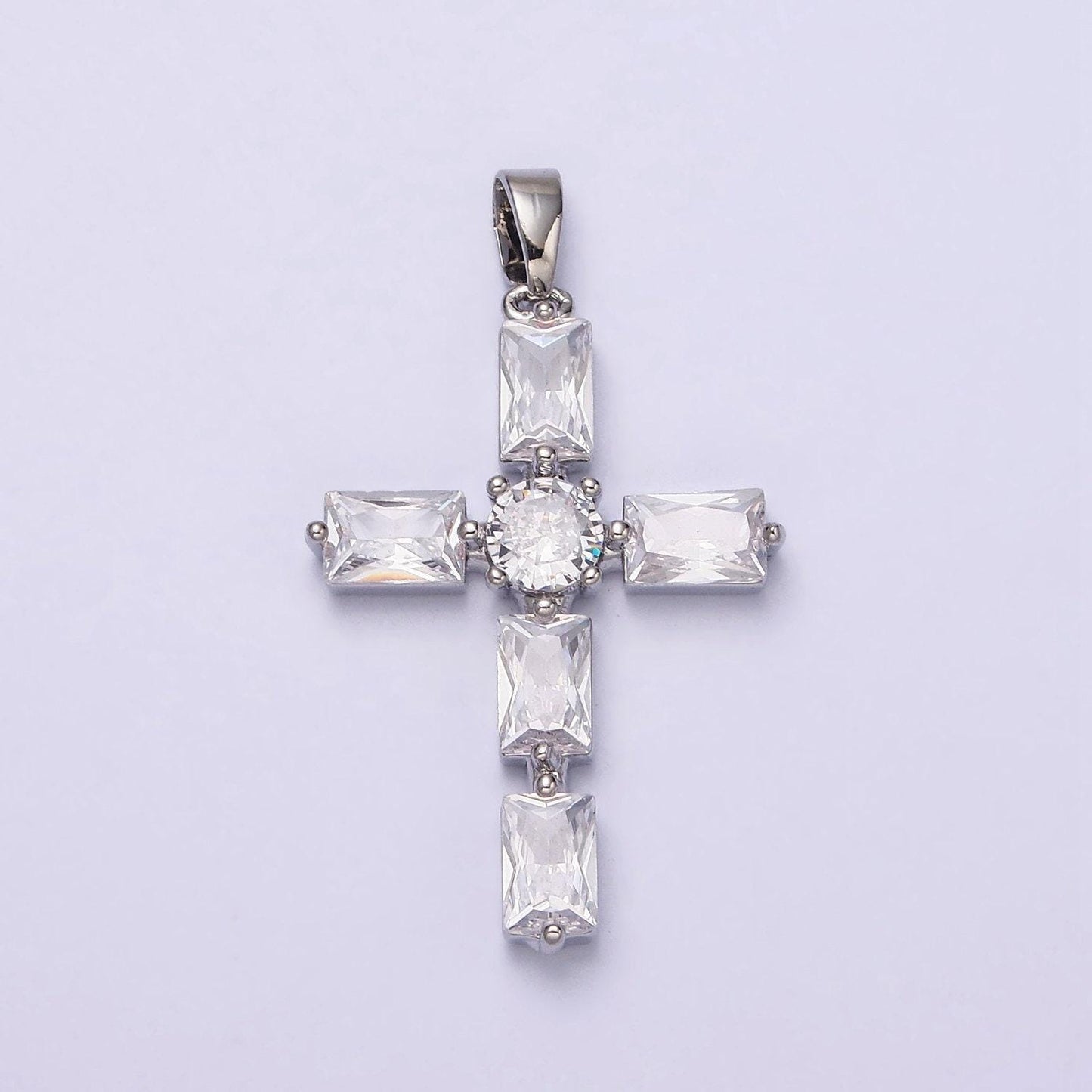 24k gold filled cubic zirconia pink, clear baguette dotted religious cross in silver & gold necklace pendant | aa543 - aa546