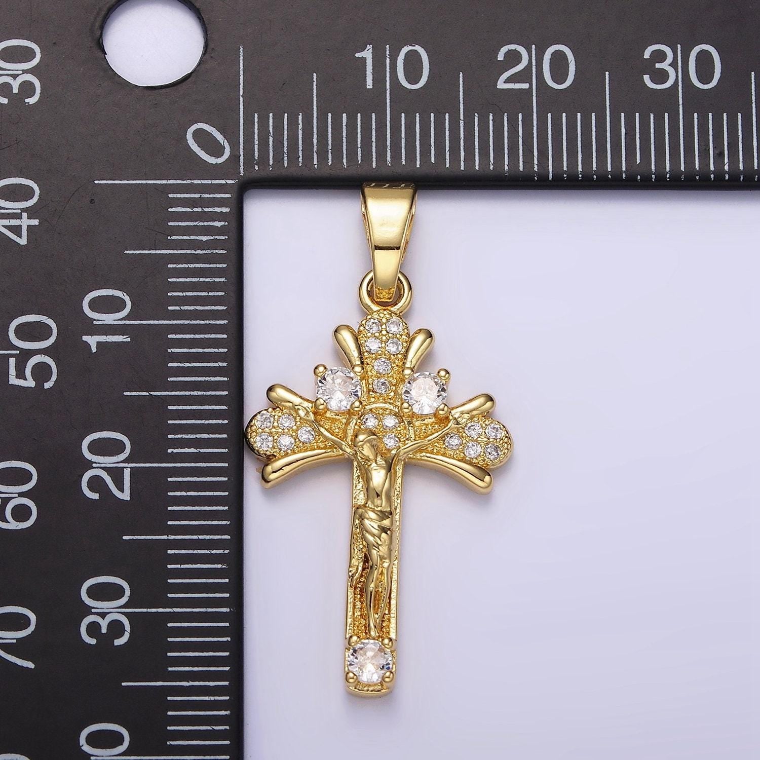 14k gold filled clear micro paved cz curved crucifix cross pendant | n1282