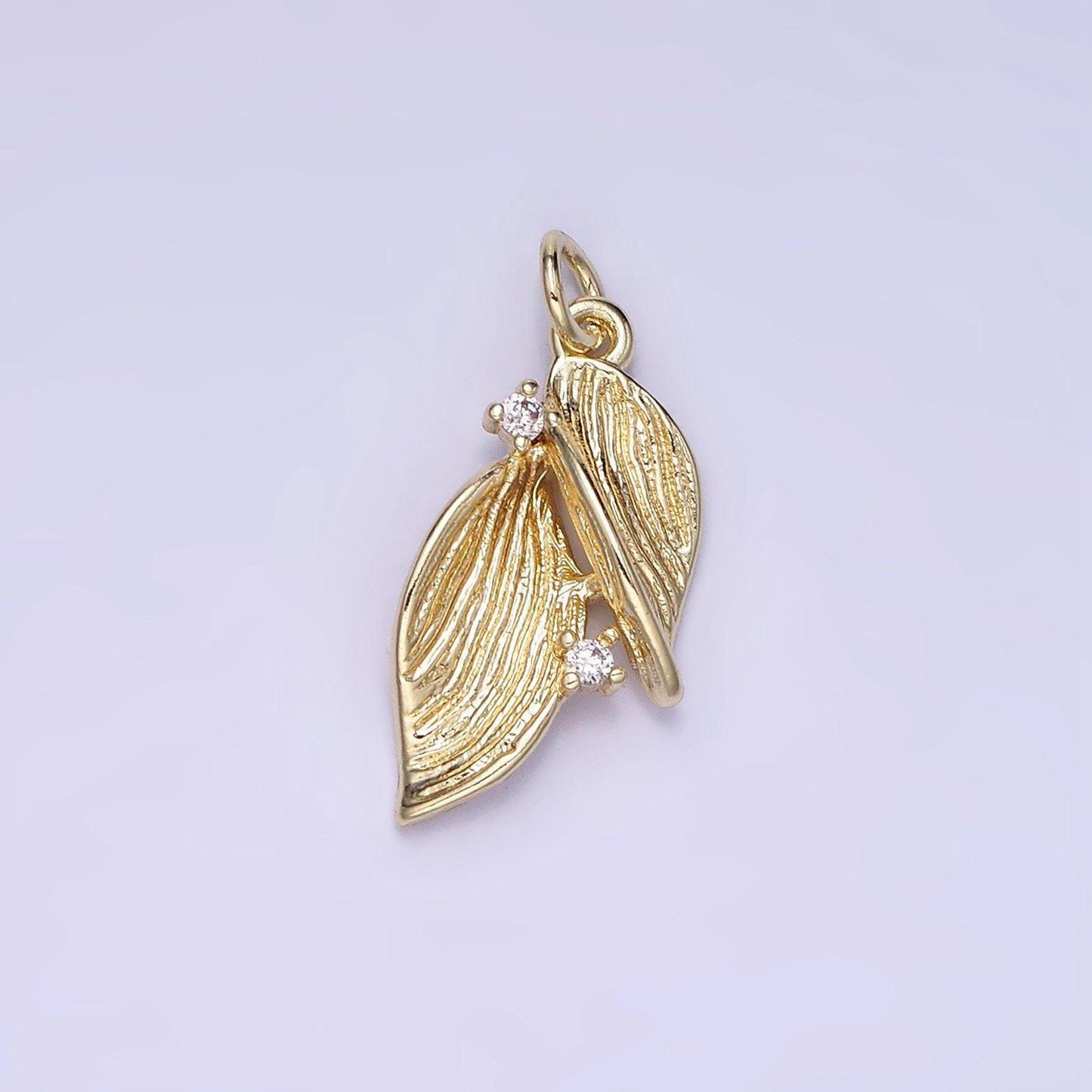 14k gold filled double leaf cz charm | ag-676