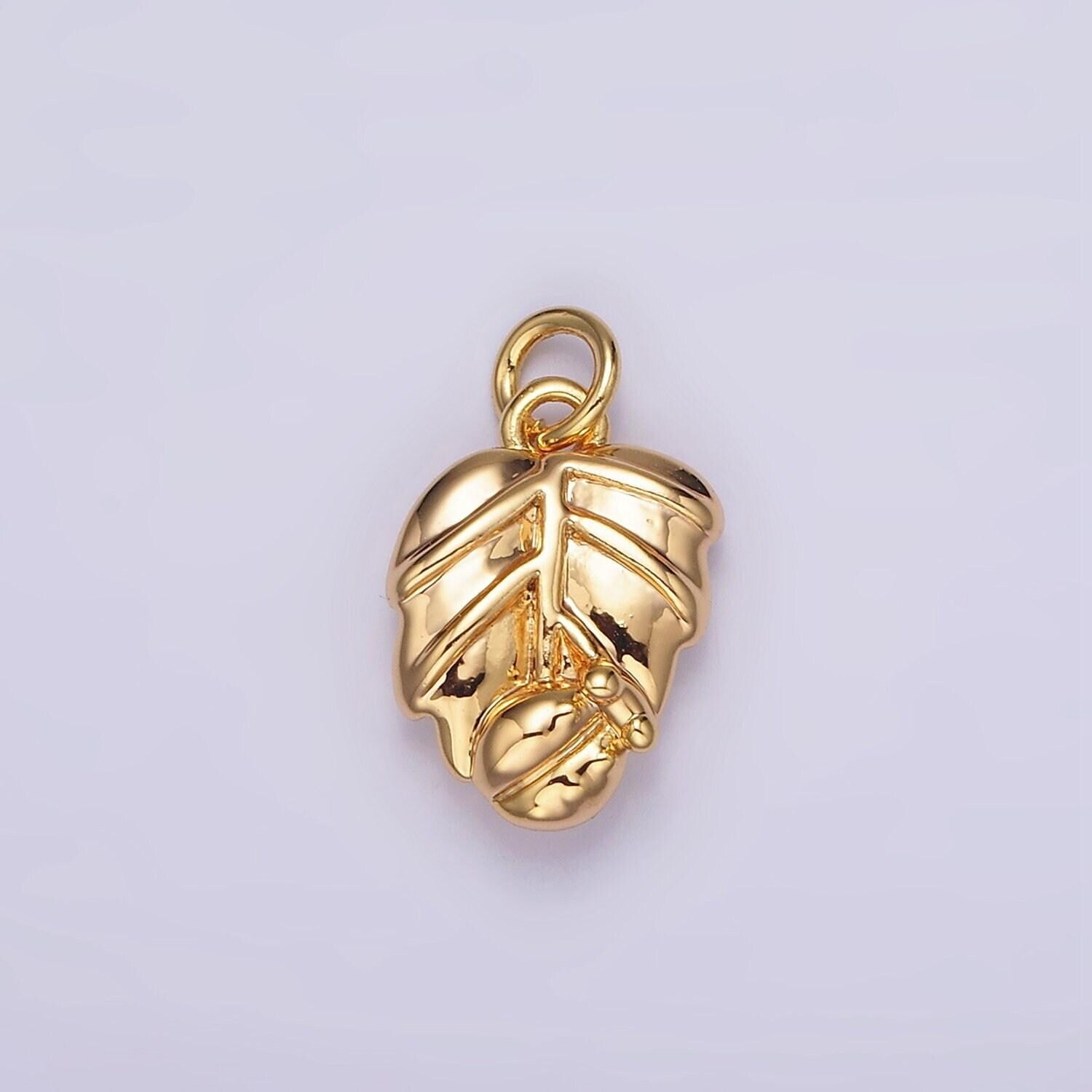 14k gold filled ladybug palm leaf add-on charm | n-1768
