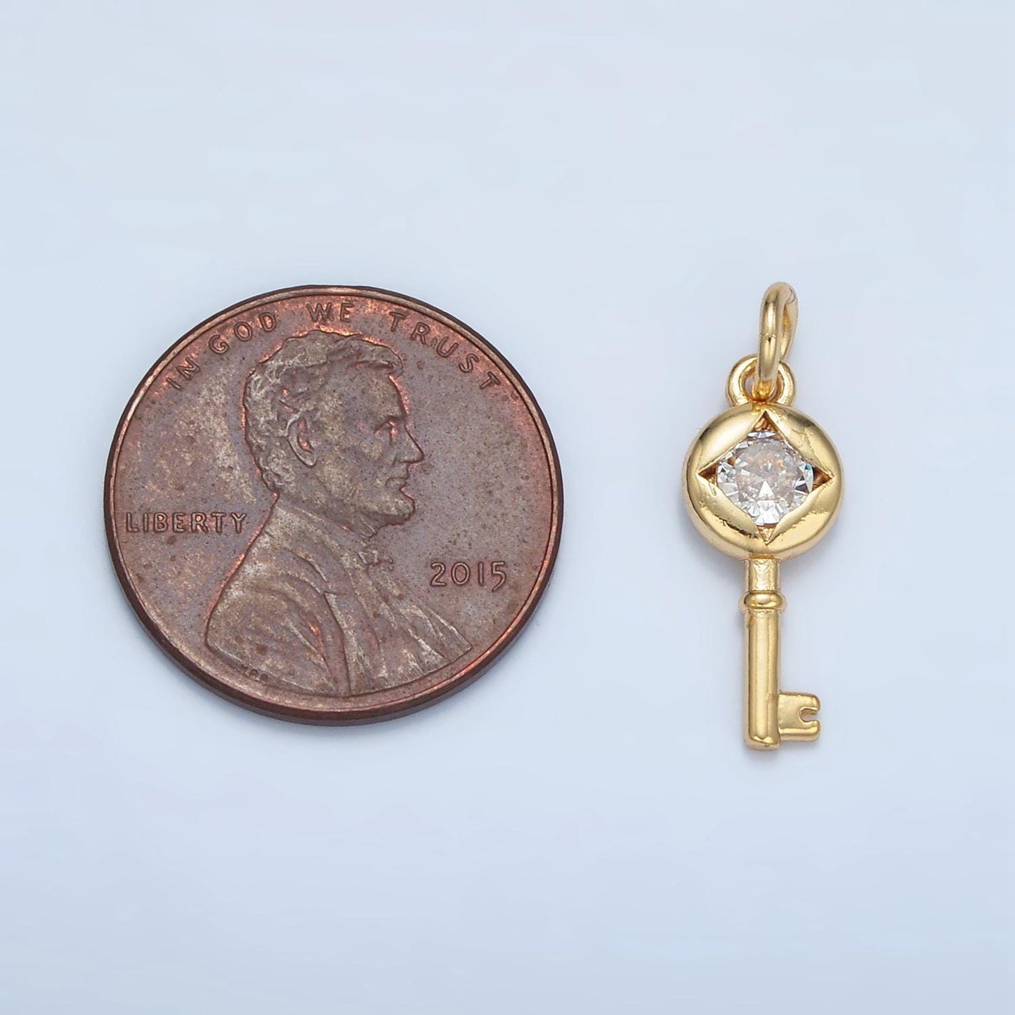 24k gold filled clear cz star mysterious lock key, mini charm | e-114