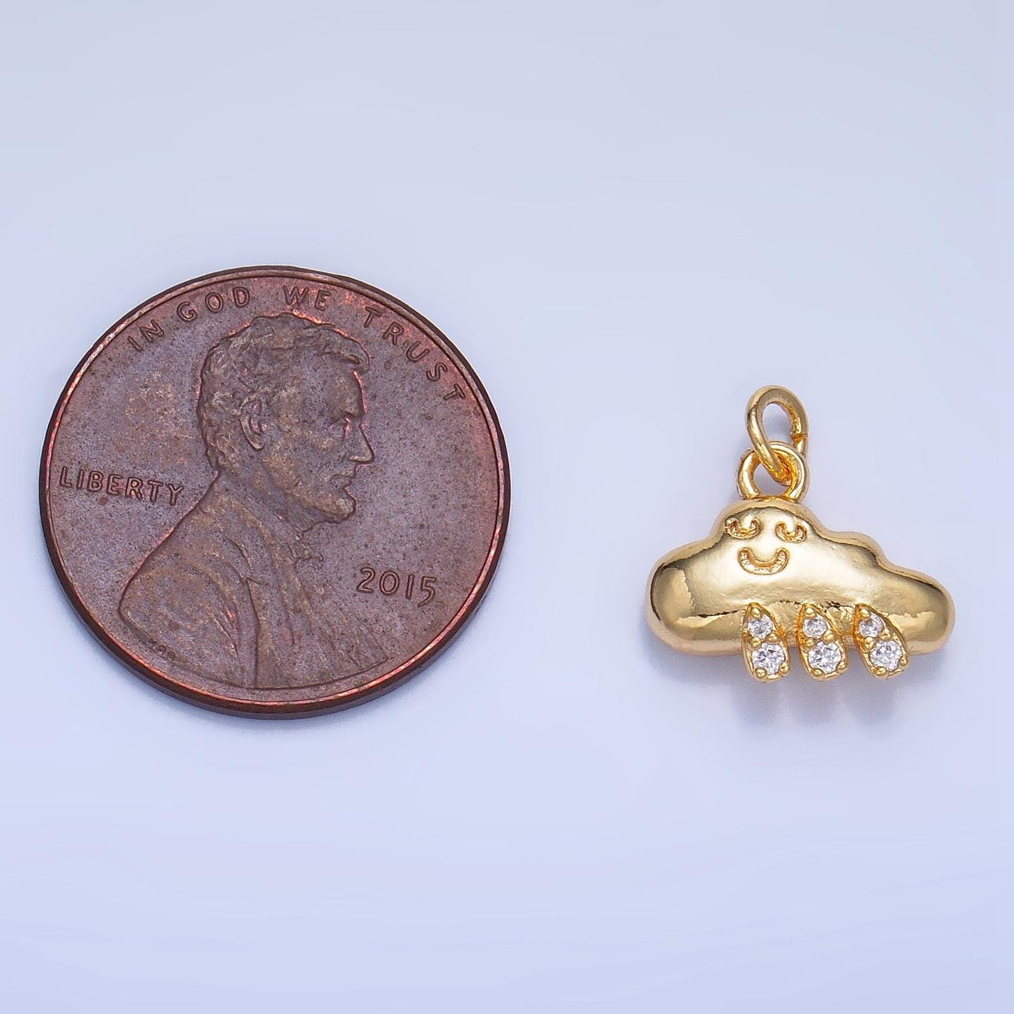 24k gold filled cz rain drop kids cloud charm happy face cartoon cloud charm | w018