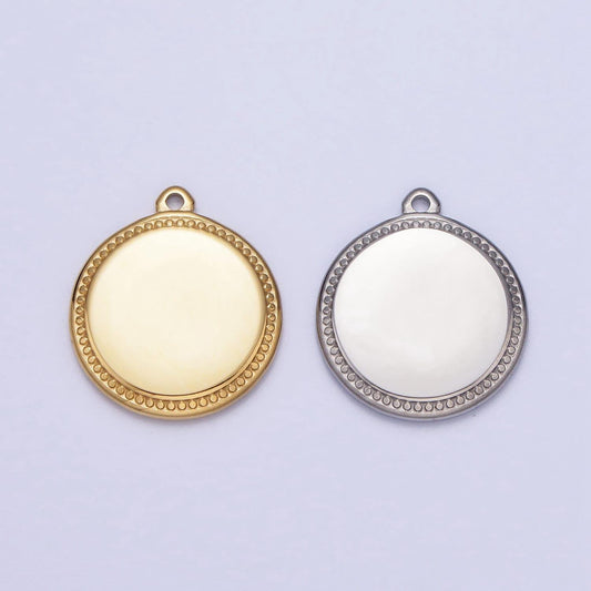 Dainty stainless steel round charm in gold & silver circle medallion pendant lead nickel free tarnish free | p-904