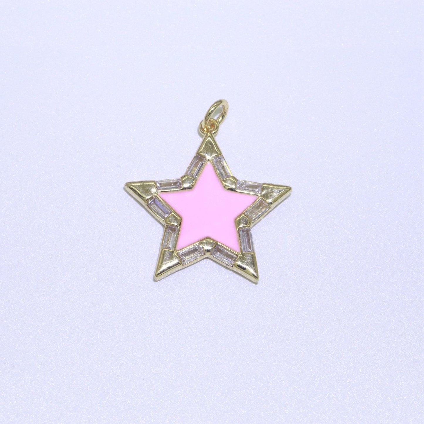 Colorful enamel star charm pendant, red yellow pink green blue enamel cubic pendant, 14k gold filled celestial jewelry making supply