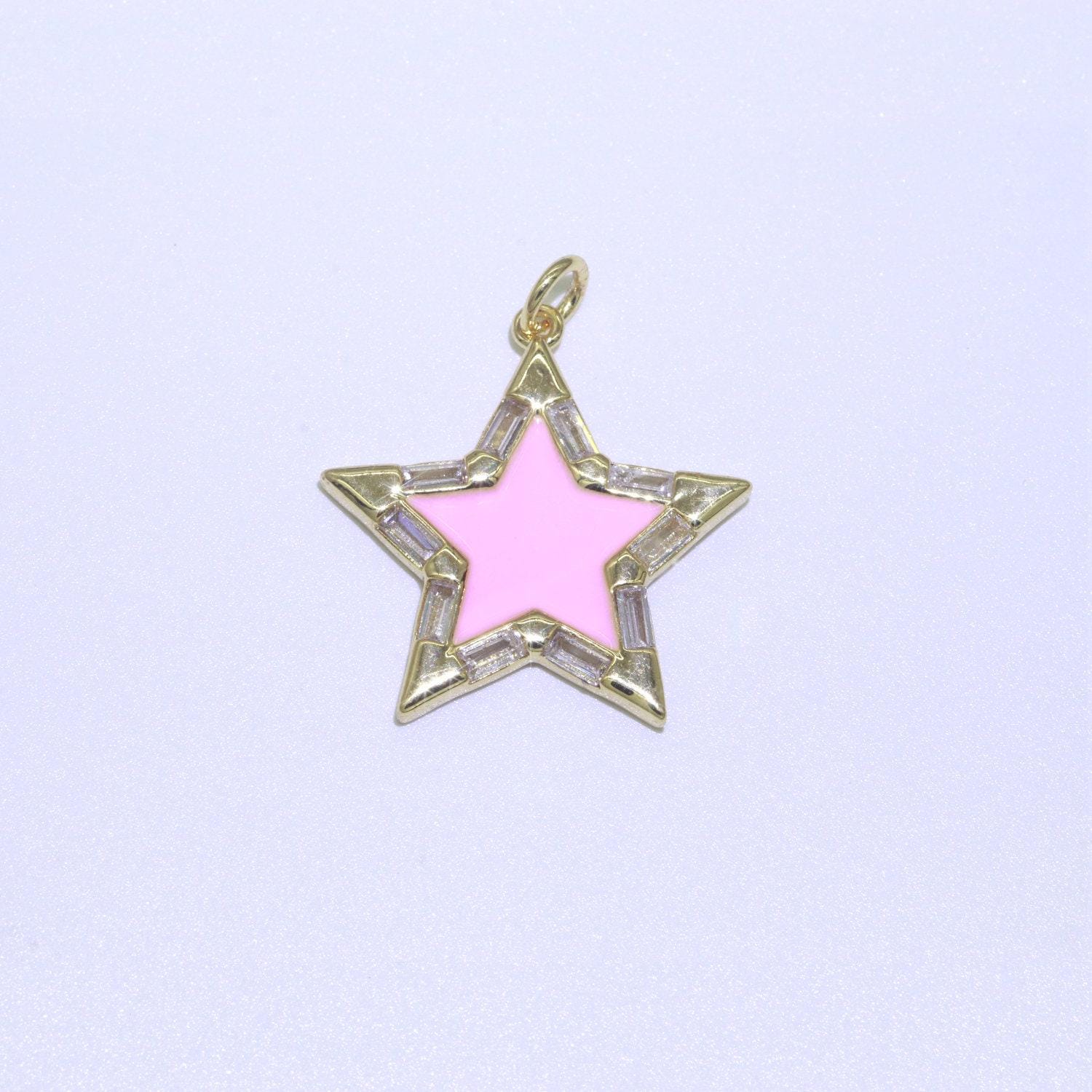 Colorful enamel star charm pendant, red yellow pink green blue enamel cubic pendant, 14k gold filled celestial jewelry making supply