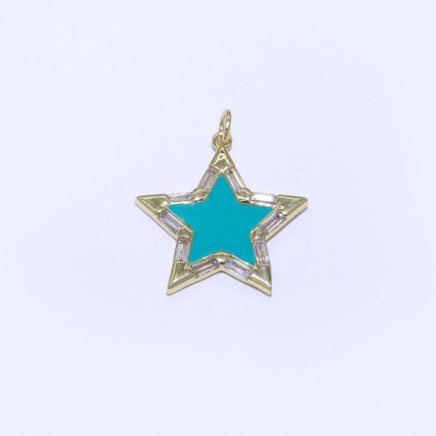 Colorful enamel star charm pendant, red yellow pink green blue enamel cubic pendant, 14k gold filled celestial jewelry making supply