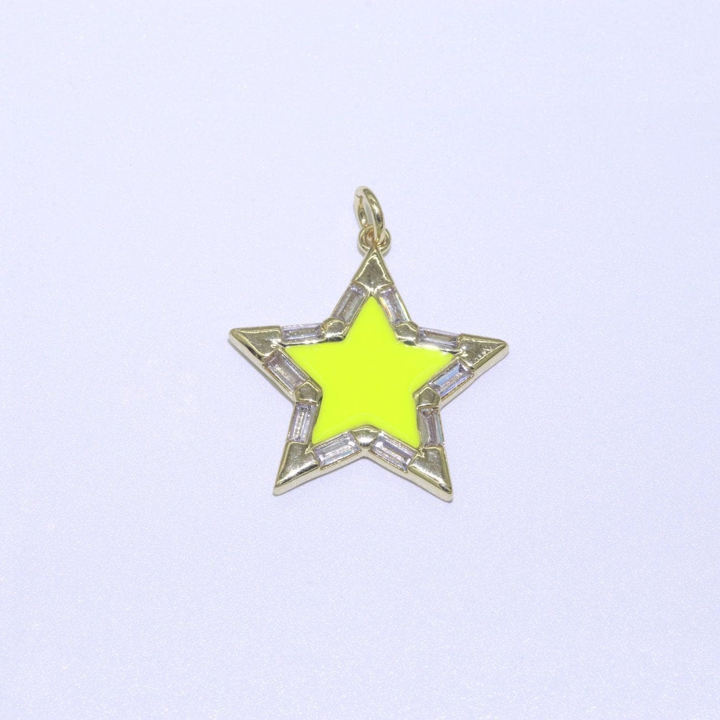 Colorful enamel star charm pendant, red yellow pink green blue enamel cubic pendant, 14k gold filled celestial jewelry making supply